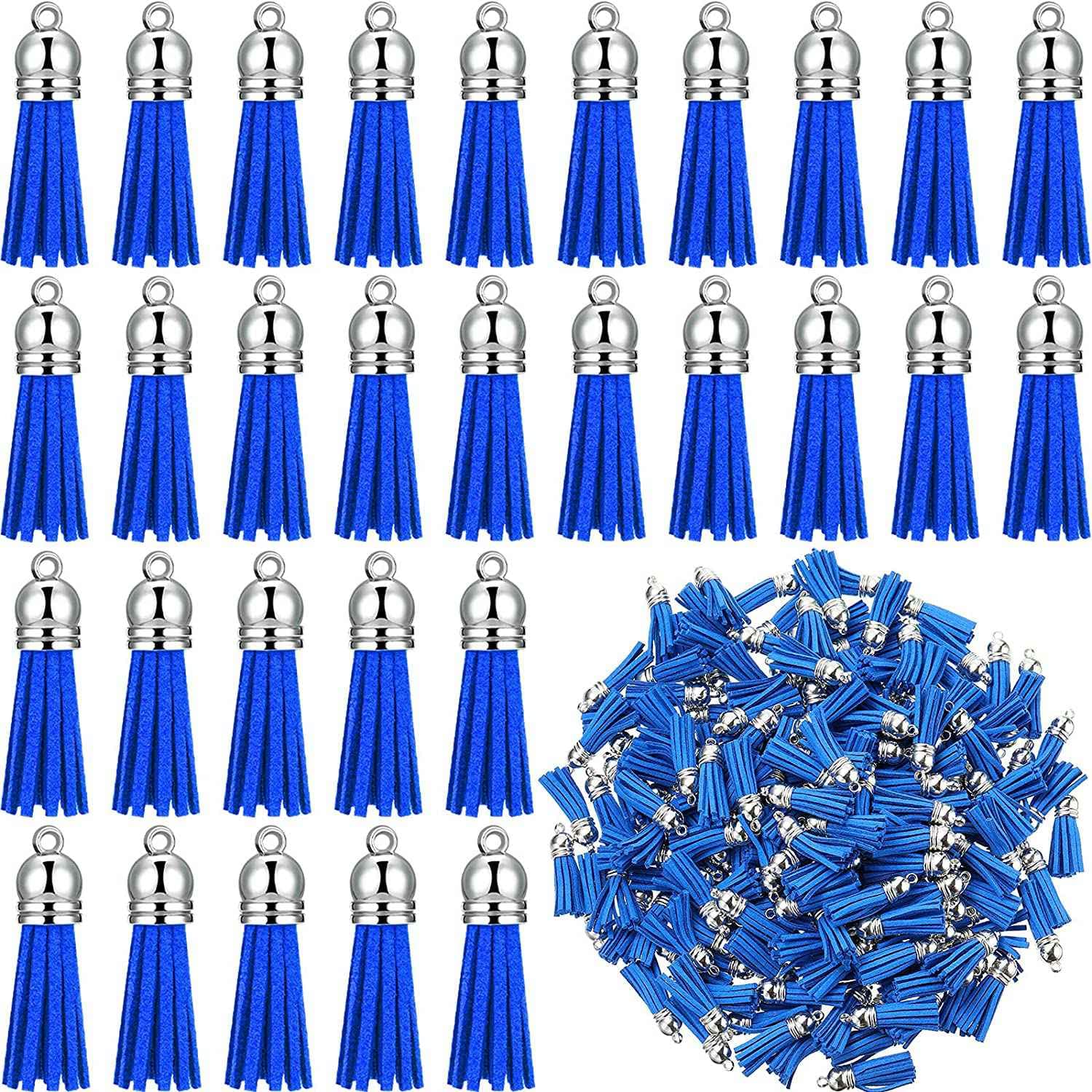 CTRLZS 100Pcs Keychain Tassels Faux Suede Leather Tassel Pendants Keychain Decoration for DIY Crafts Making Supplies (Blue)