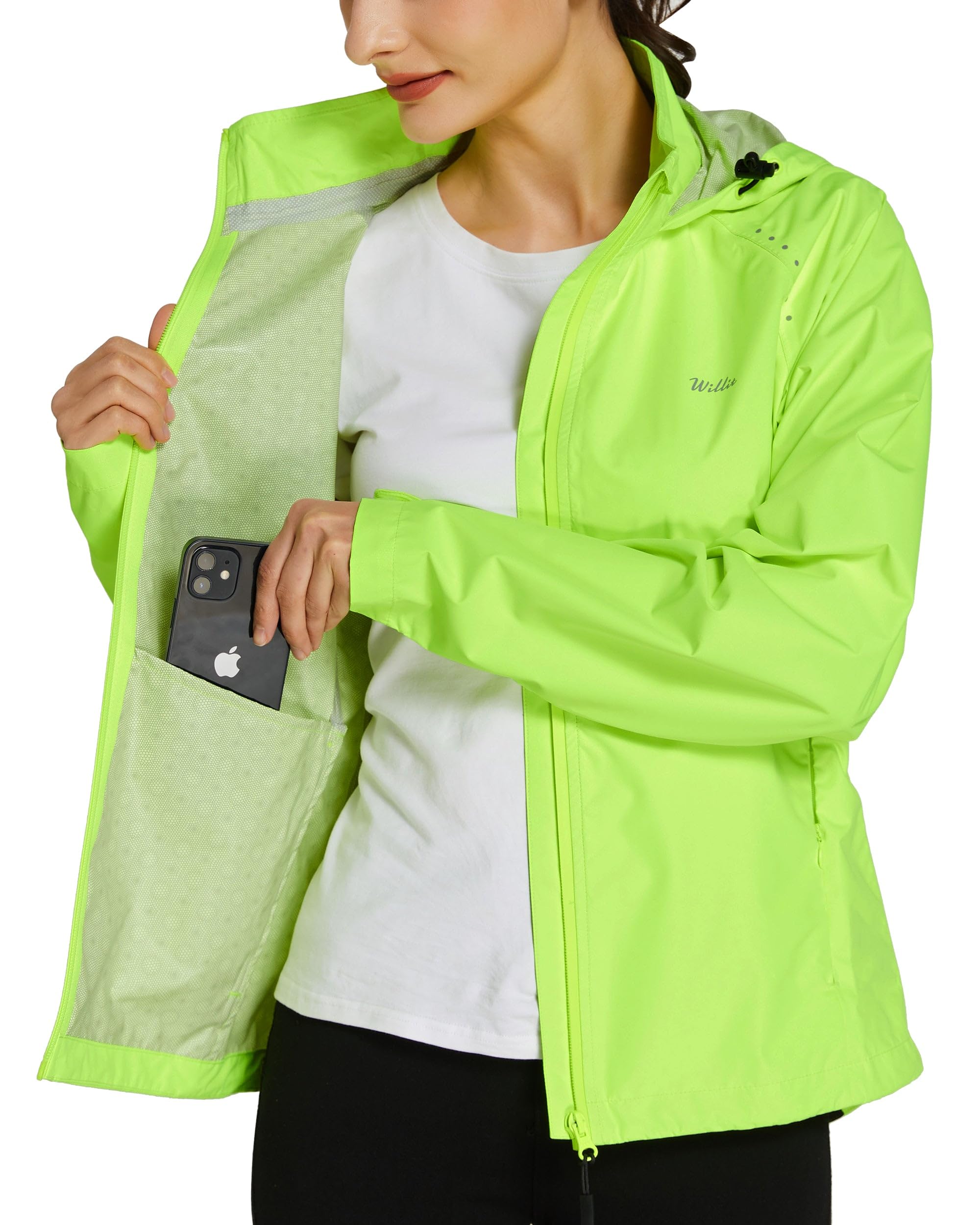WILLIT Veste de cyclisme pour femme - Imperméable - Veste de course légère et respirante - Coupe-vent - Veste de cyclisme - Veste de randonnée - Veste de vélo pliable à capuche