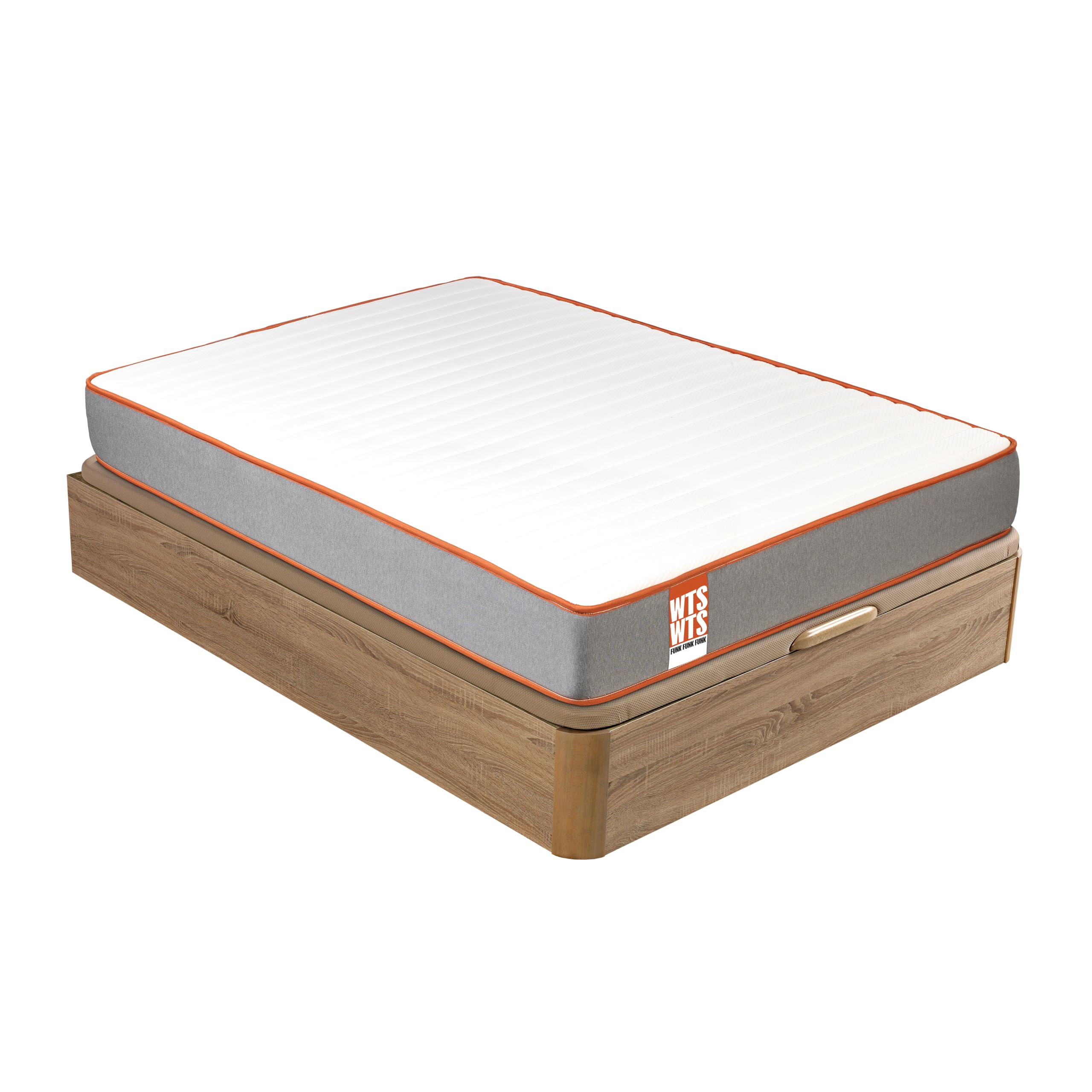 What The Sleep | Colchón Sostenible Premium Híbrido Muelles Ensacados-Visco 24cm y Canapé Abatible Natural | Entrega, Montaje en Domicilio y Retirada Usado Incluida | 90x190 | Pack Descanso Funk