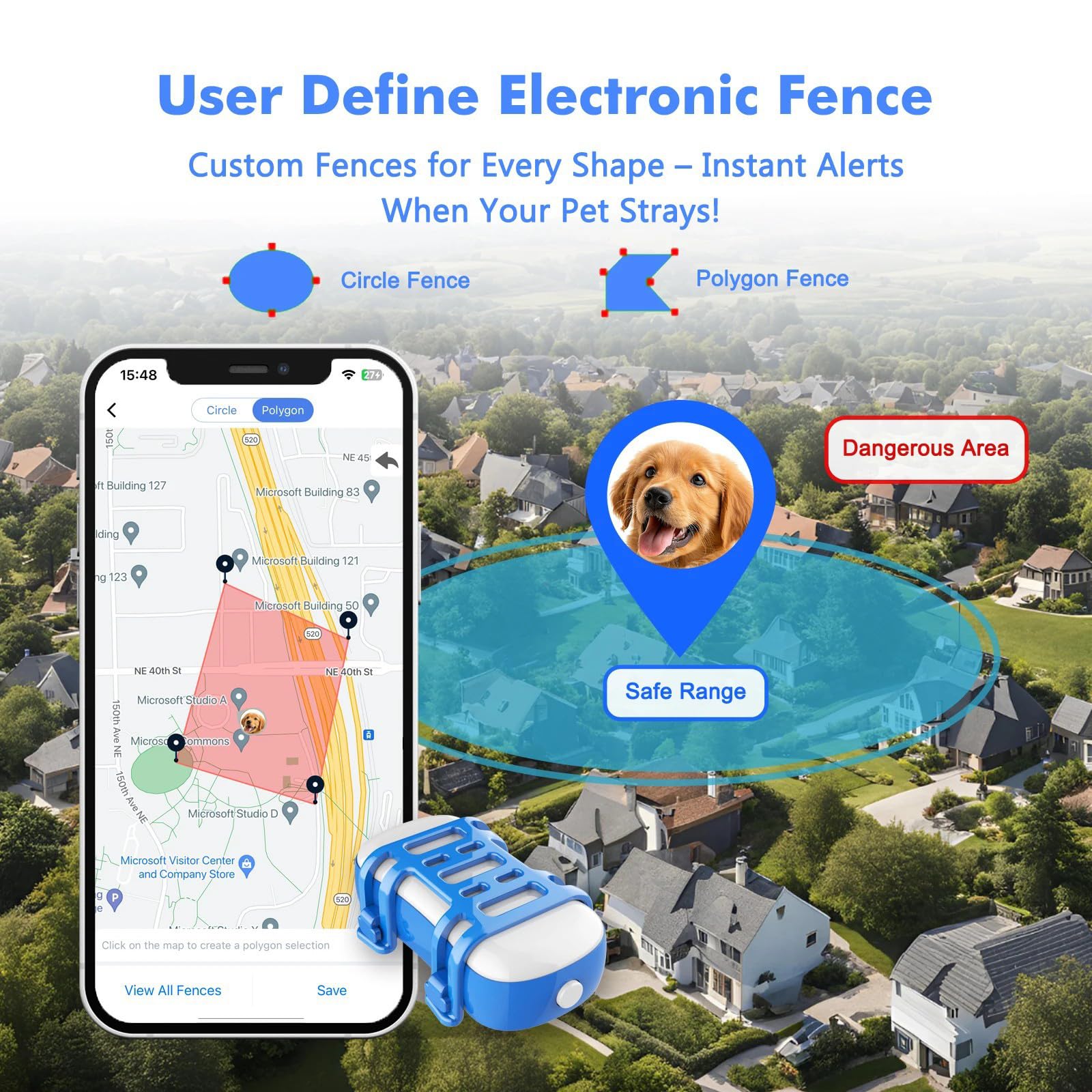 Nuevo Localizador GPS Perros, astreador De Actividad Inteligente, Rastreo Vía Satélite, Historial de ubicaciones, Avisos de Salud, Seguimiento de ladridos, Rastreador De Mascotas 100% Impermeabl