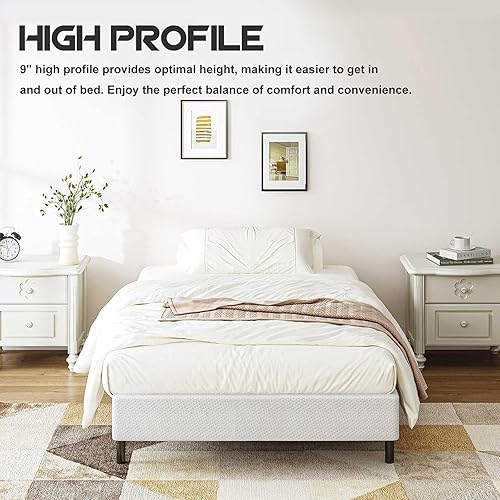 Miniatura 7 de ZIYOO Somier y cubierta doble de metal de 9 pulgadas de alto perfil, fácil montaje, base de colchón, estructura de acero de metal resistente,
