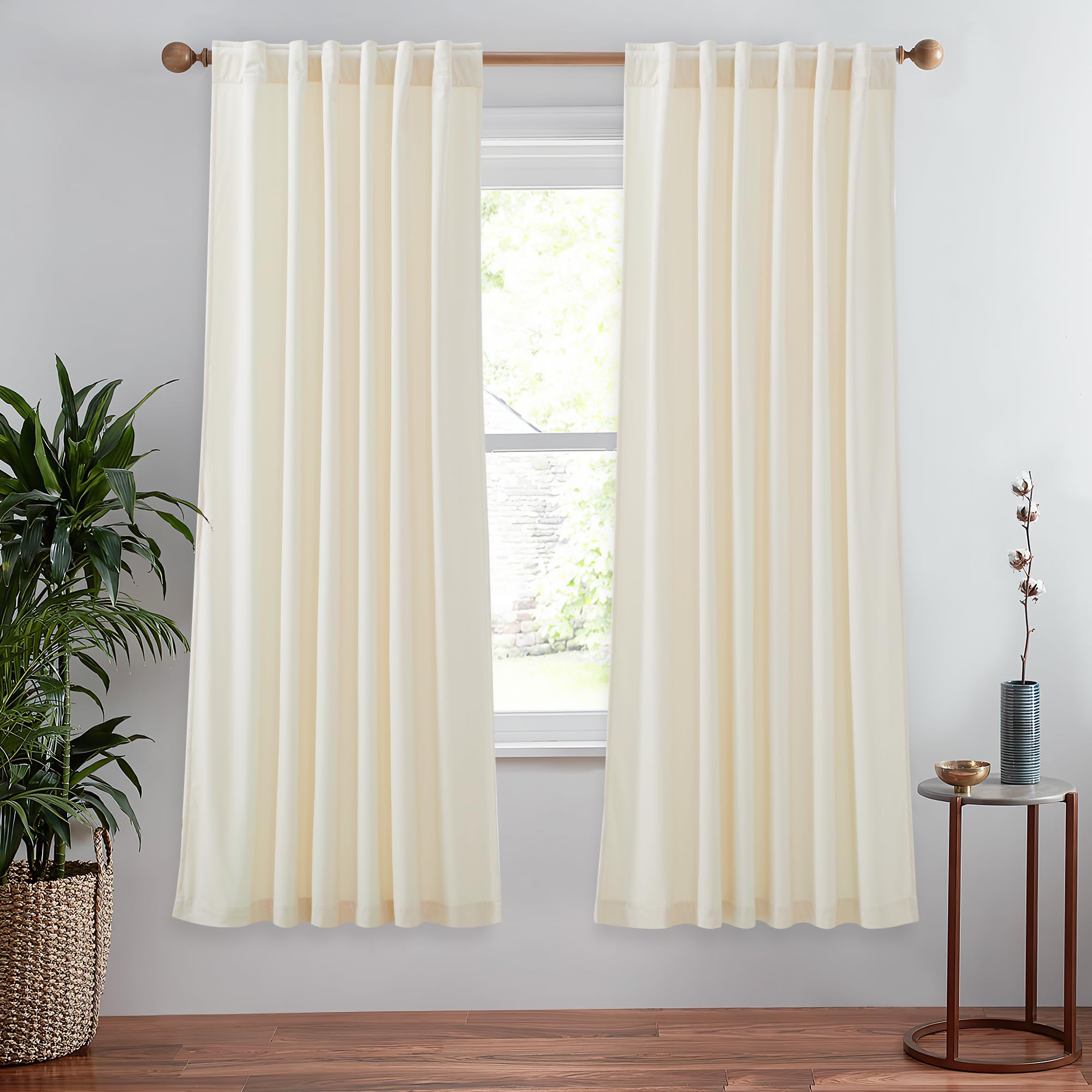 StangH 72 inches Long Ivory Velvet Curtains Light Dimming for Girls Bedroom, Super Soft White Curtains Cold Blocking Energy Saving Luxury Decor for