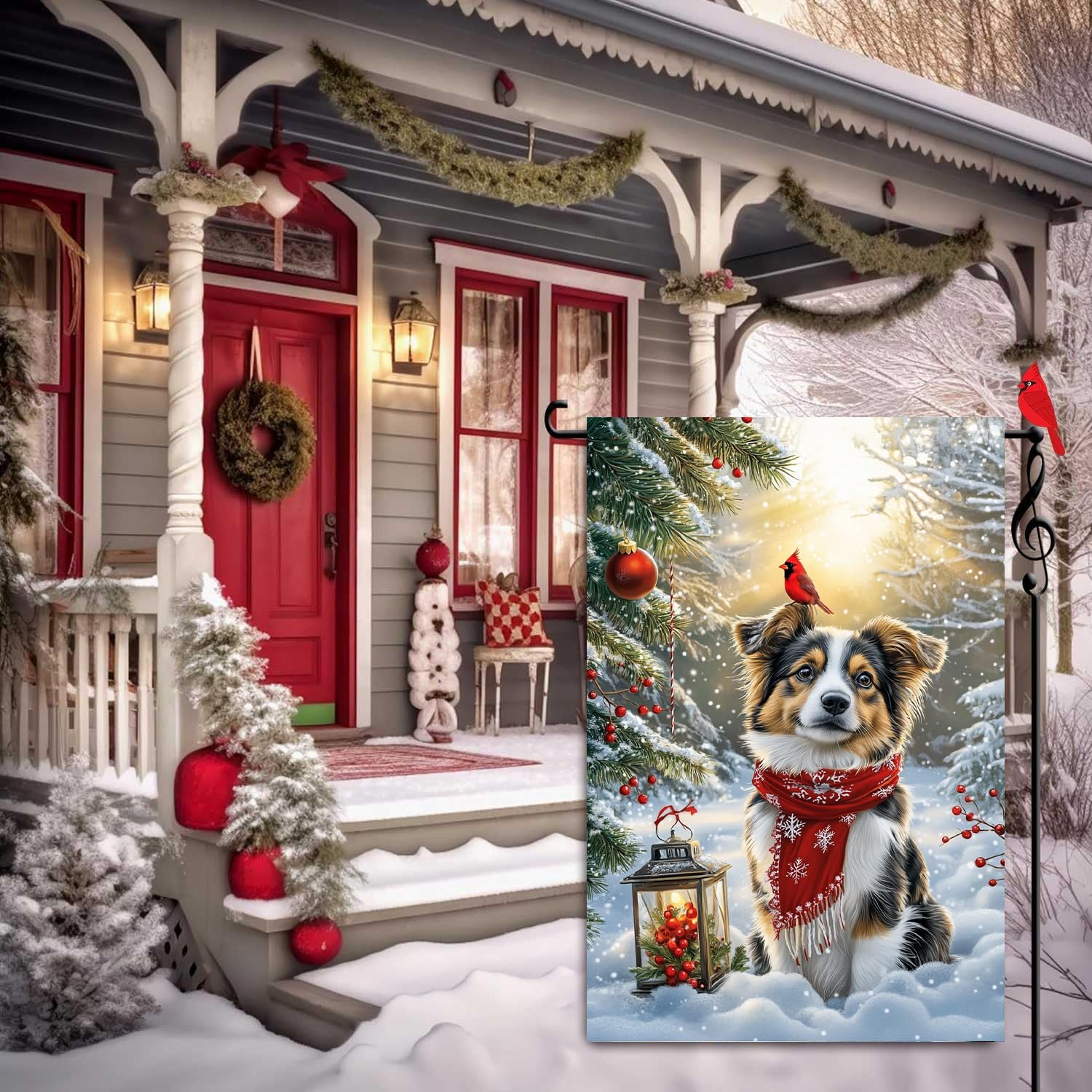 Christmas Garden Flags 12x18 Double Sided, Small Burlap Christmas Holiday Australian Shepherd Dog Garden Flag Winter Xmas Decorations for Outside Home Porch - Image 3