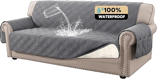 PrinceDeco Funda de sofá 100% impermeable para sofá de 3 cojines, funda antideslizante para perros, lavable, resistente al agua, protector de