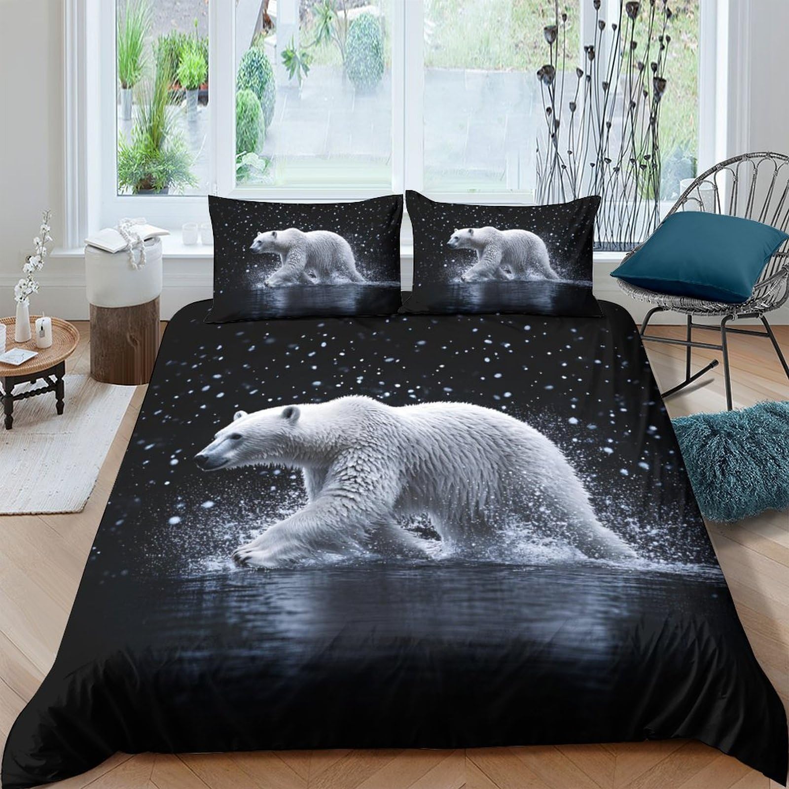 Ctjqhvkz Style-9 3D Printed Polar Bear Fitted Sheet Microfiber Black Winter Night Bed Cover For Bedroom Guest Room Protection Decor Single（135X200cm）