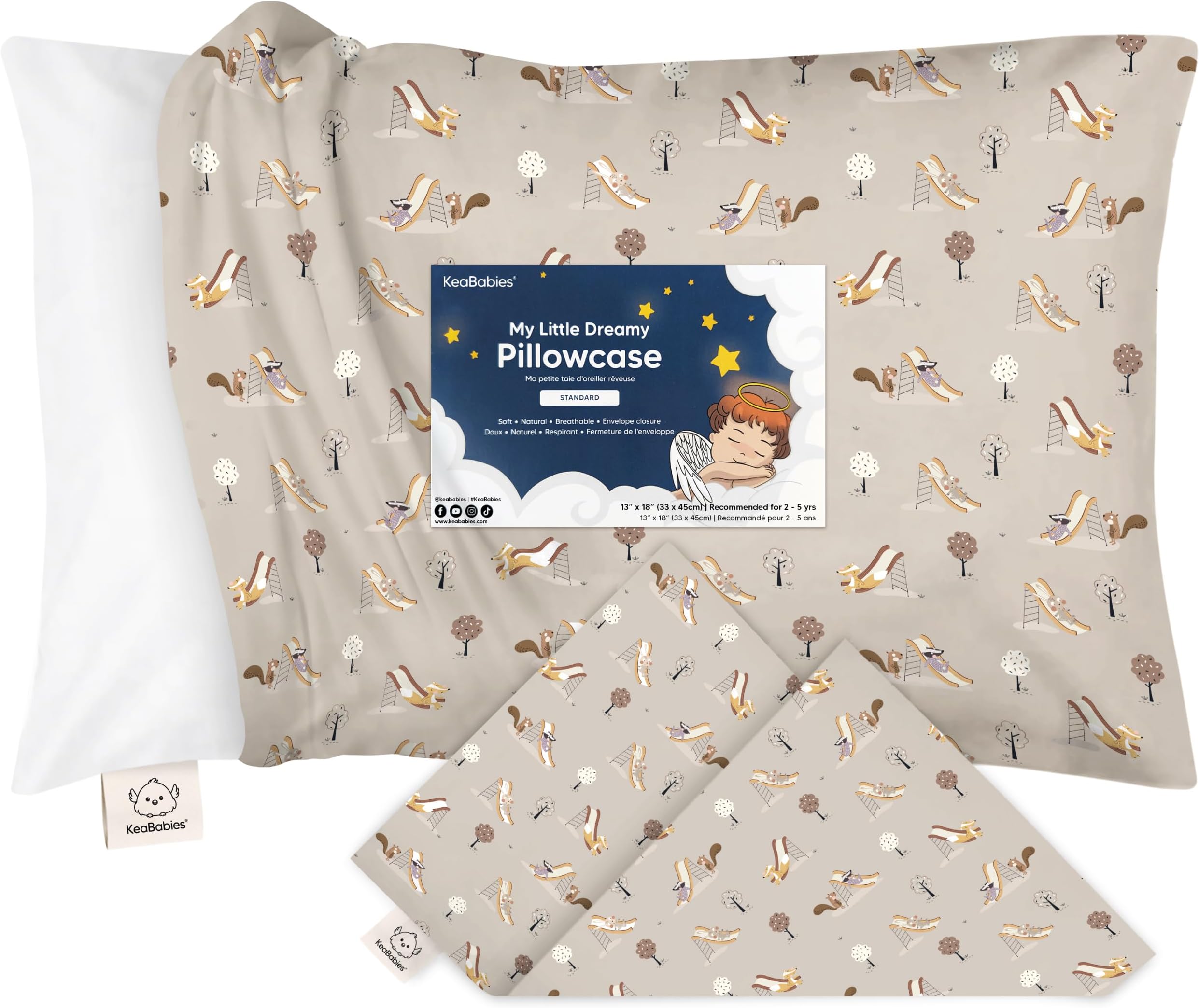 KeaBabies Toddler Pillowcase 13"x18" - Organic Cotton Toddler Pillowcase for Kids, Boys, Girls, Soft & Durable Cotton Cover for Miniature Sleepy Pillows, Cute Colors, Pillow Sold Separately(Play Park)