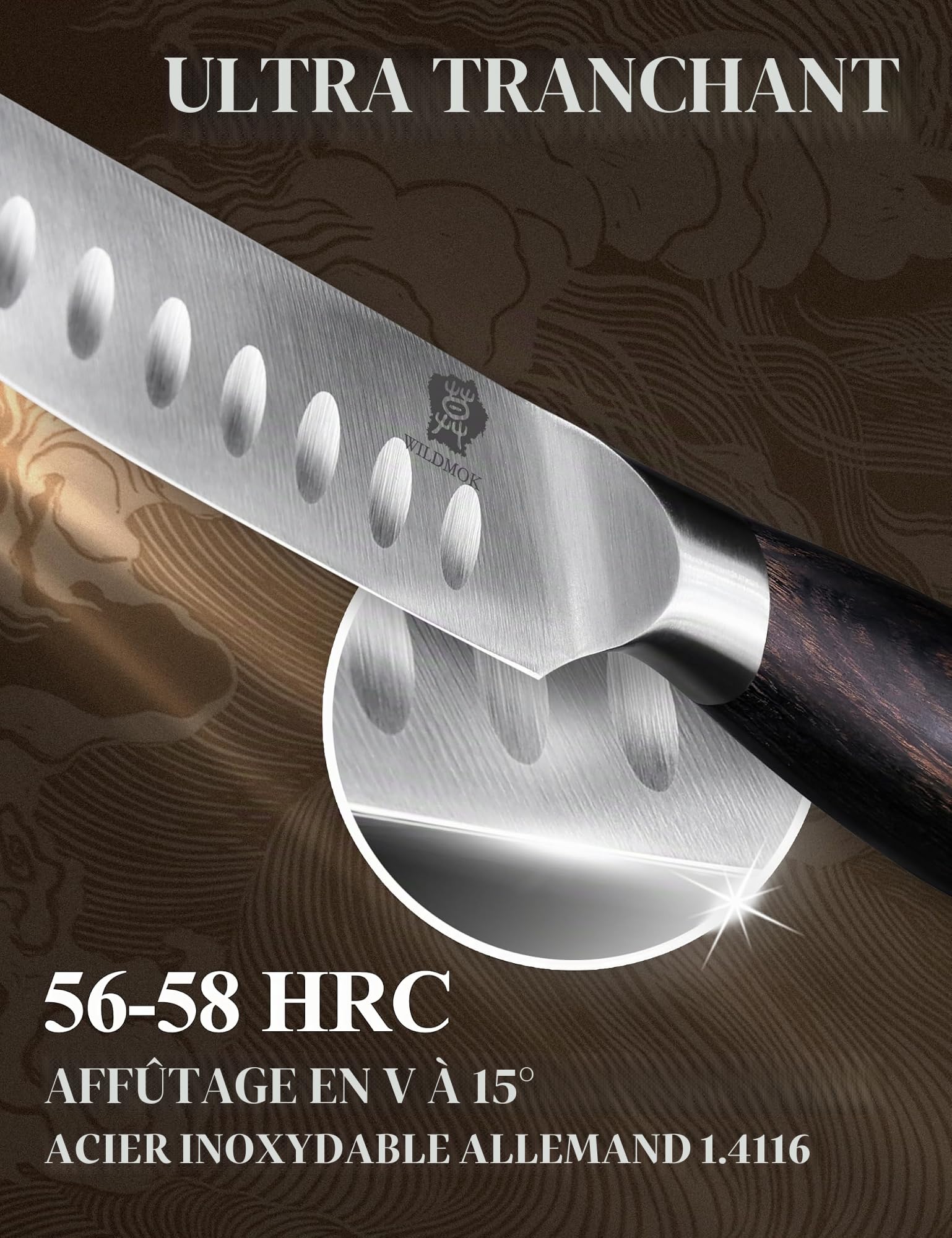 WILDMOK 12,8 cm Steak Knives Set of 4, Ultra Sharp Steak Knives Kitchen Knives Set, allemand en acier inoxydable Steak Knife