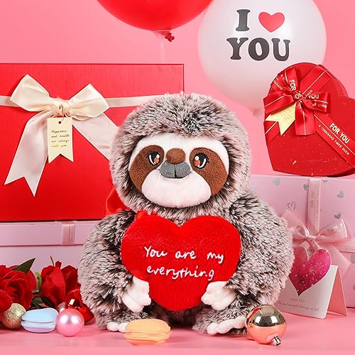 Miniatura 2 de IKASA Juguete de peluche de perezoso que sostiene el corazón con amor para el día de San Valentín, lindo peluche de 9 pulgadas, suave y pequeño,