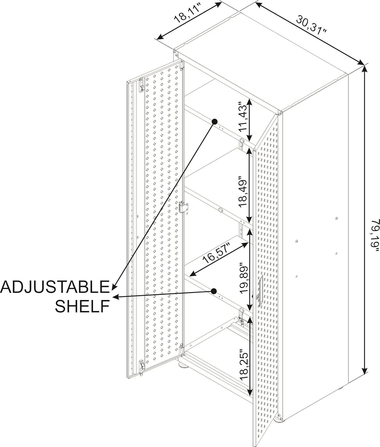 Manhattan Comfort Fortress Textured Metal 75.4" Garage Cabinet with 4 Adjustable Shelves in White
