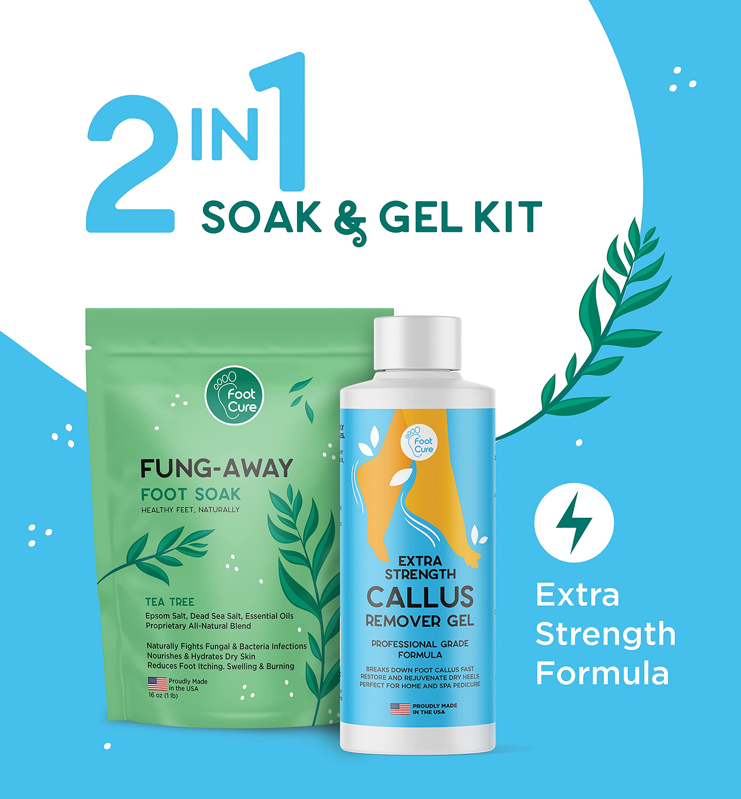 Foot Cure 2in1 Professional Foot Spa Kit Tea Tree Foot Soak with Epsom Salts for Calluses