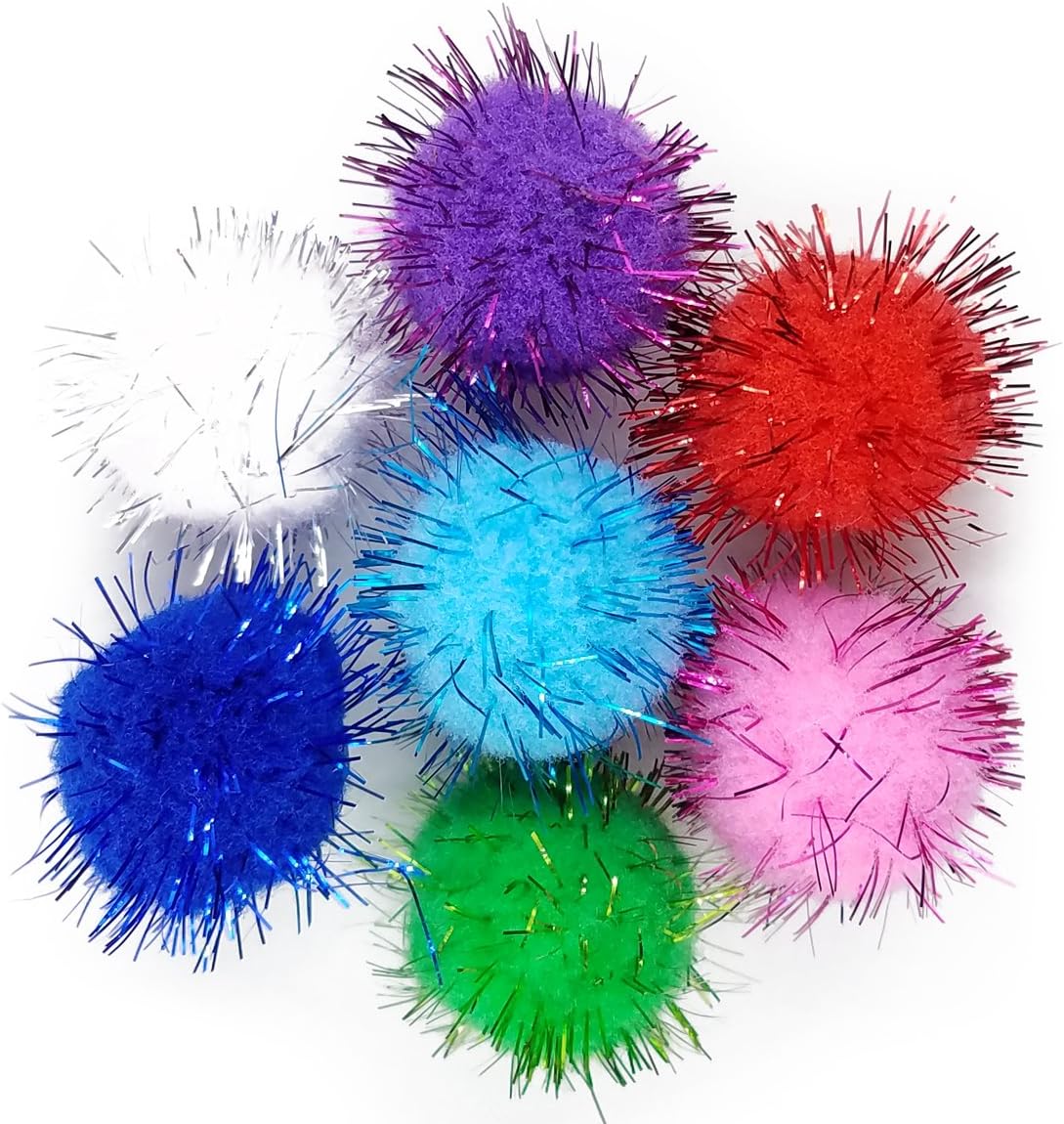 Assorted Sparkle Glitter Pom Poms Balls for Arts Craft DIY Accessories(1.18 Inch,30mm- 100 Pack)
