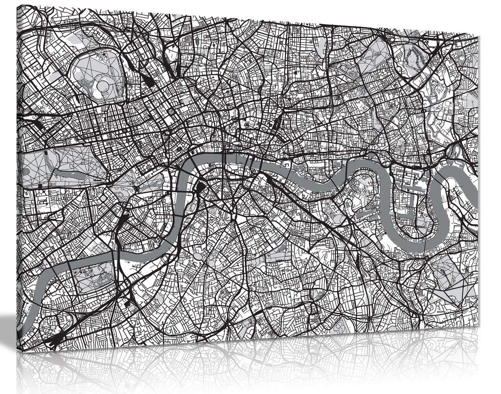 Panther Print White Black & Map Of London Urban Canvas Wall Art Picture Print (24X16)