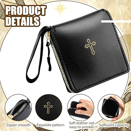 Miniatura 3 de 2 bolsas de cuero para comunión para Pyx con cruz latina dorada, estuche católico con brotes dorados, bolsa cruzada para comunión, sacerdotes,