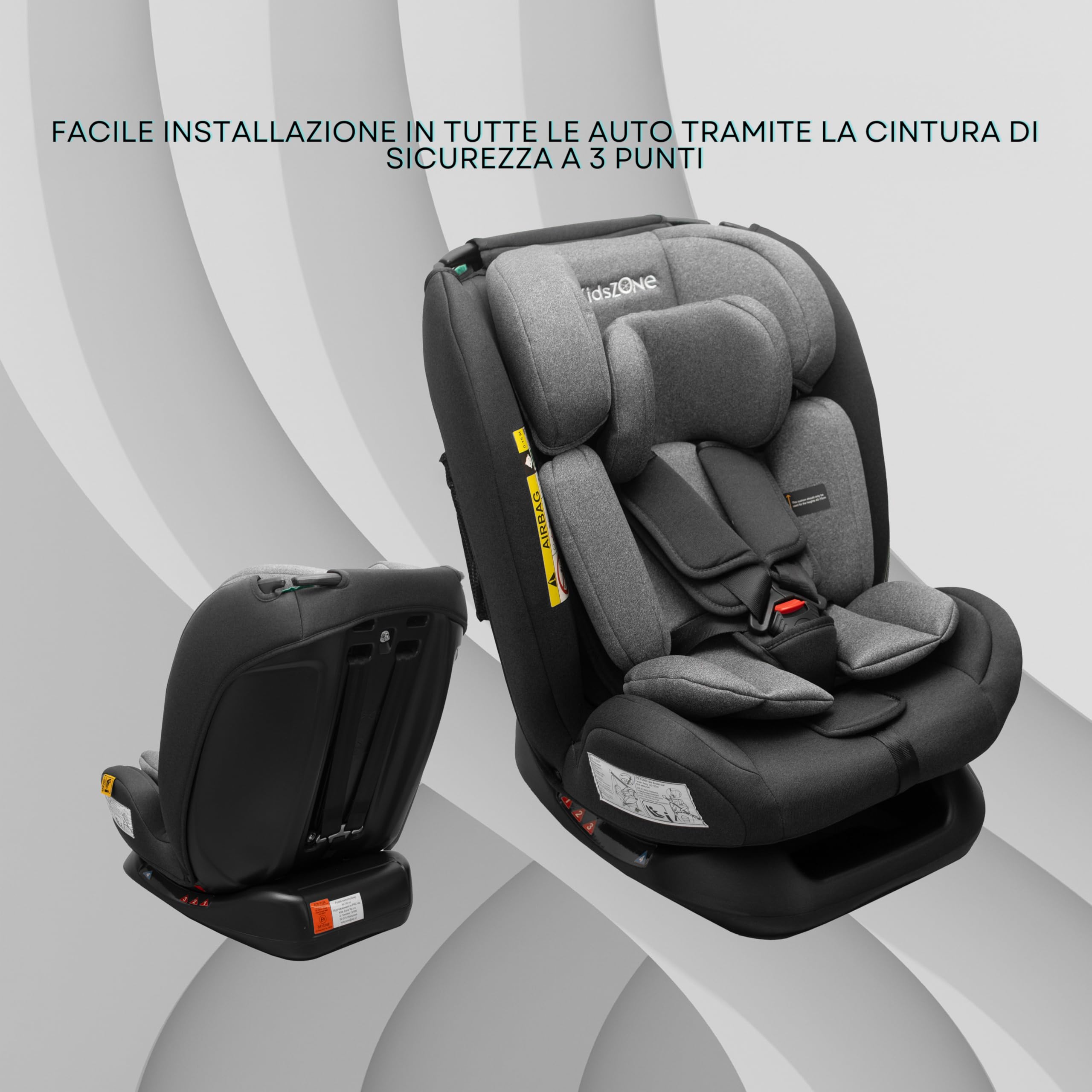 Seggiolino Auto senza Isofix 0-36 kg i-Size (40-150 cm) - Seggiolino Auto Gruppo 0/1/2/3 - Regolabile in Altezza, Reclinabile 4 posizioni