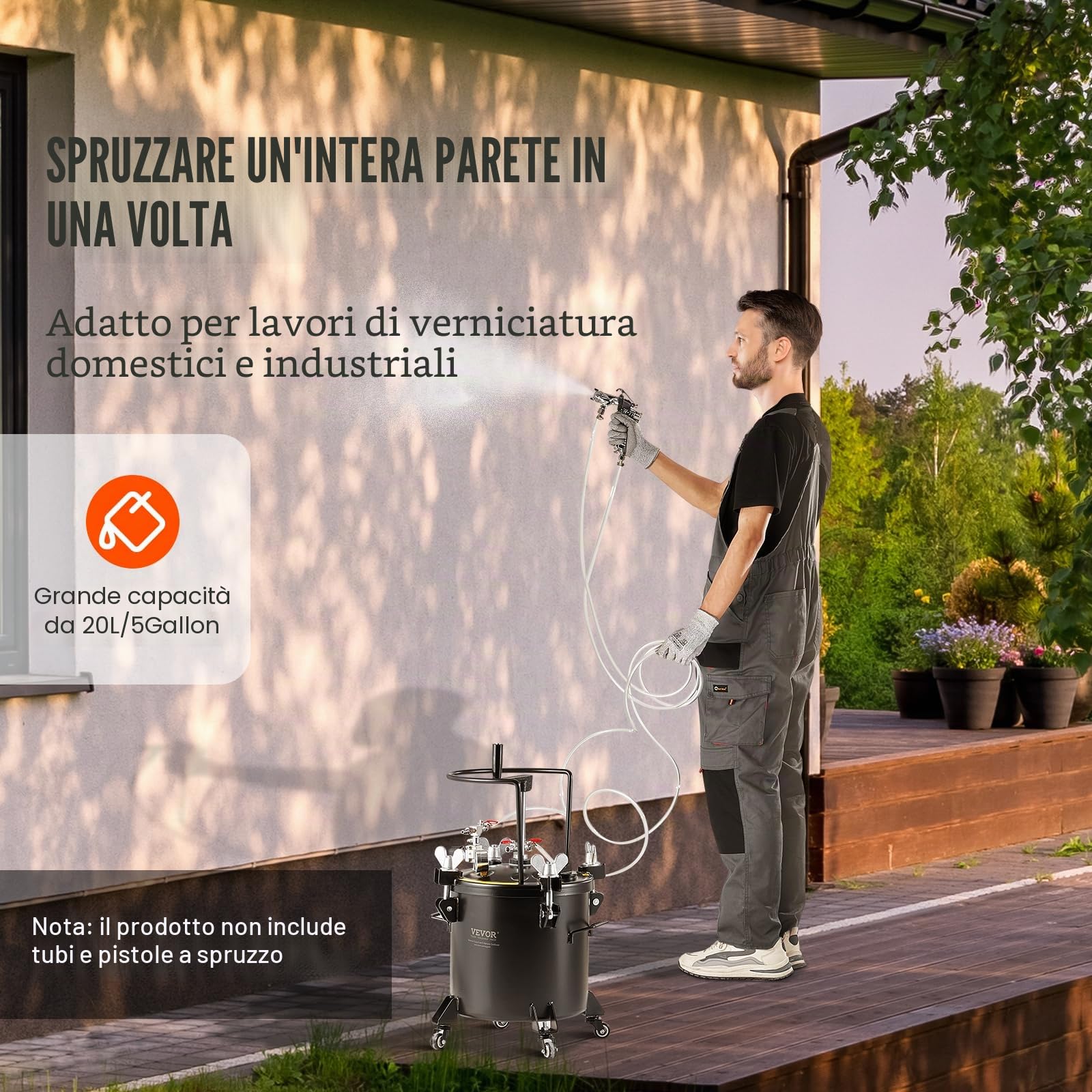 VEVOR Contenitore a Pressione per Vernice Spruzzo, Contenitore a Pressione 20L, Contenitore a Pressione Acciaio a Pressione 70PSI Rulli Sigillante Riparazione, Decorazioni per Pittura Industriale