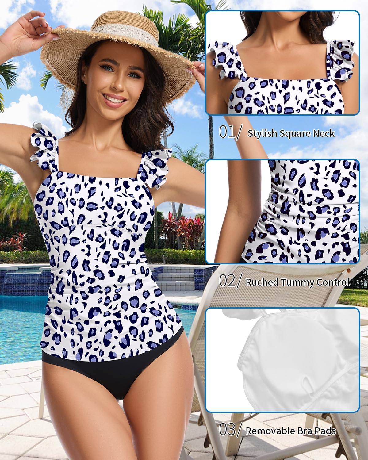 Soneven Women's Swim Shirt UPF 50+ Ruffle Sleeve Rash Guard UV Sun Protection Swimsuit Top Bathing Suit No Bottom - Image 2