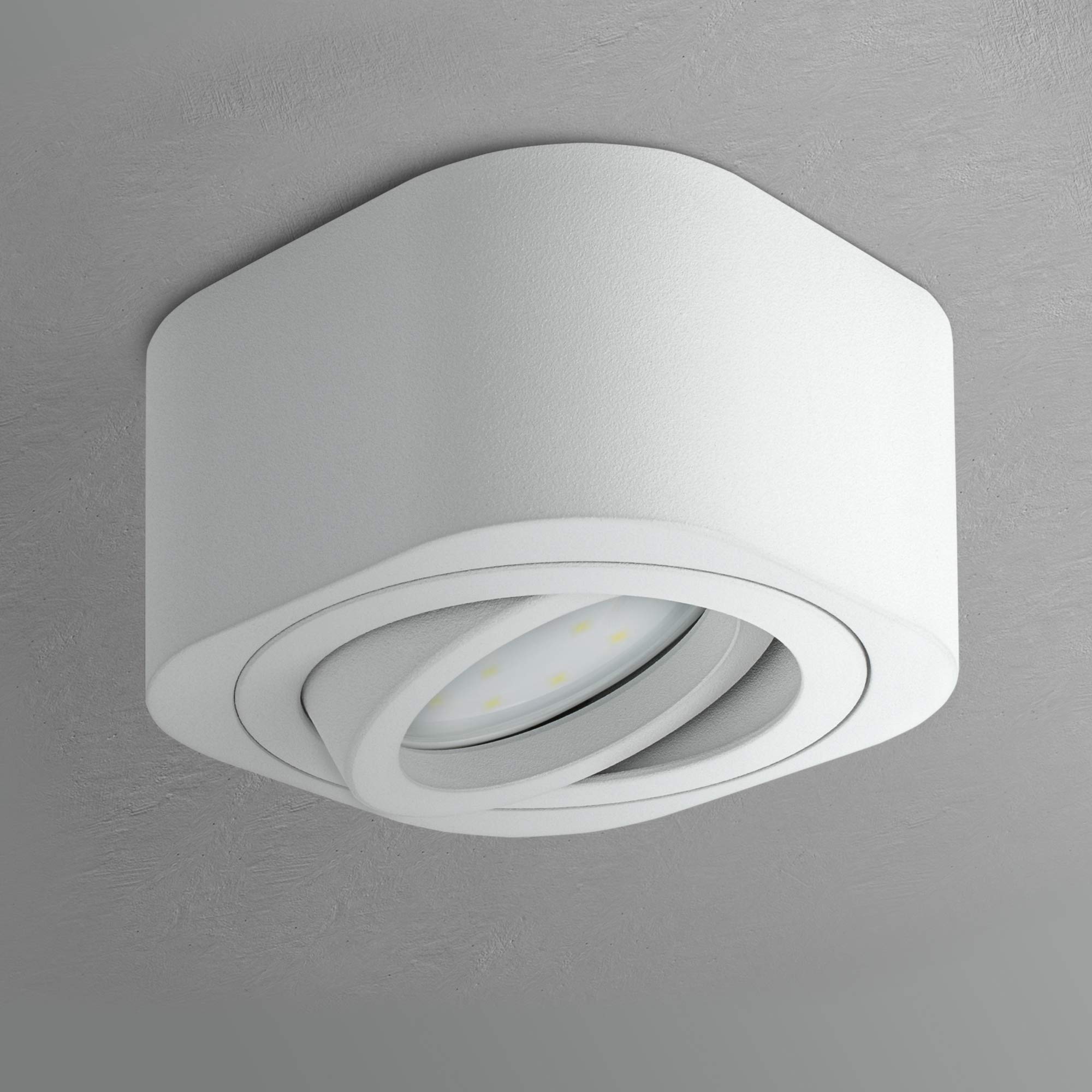 SSC-LUXon TEARA - Juego de 4 focos empotrables LED blancos, planos, orientables, regulables, 5 W, blanco cálido, 230 V