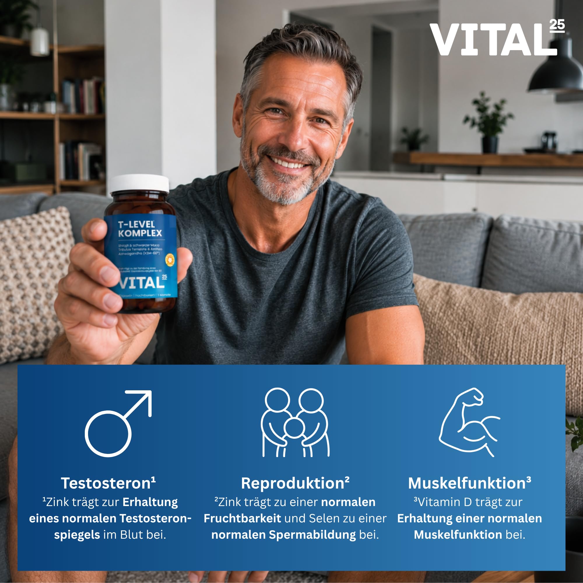 T-Level Testosteron¹ Kapseln mit Shilajit, Ashwagandha KSM-66®, Maca schwarz, Bockshornklee, Tribulus, Cordyceps, Bor, Vitamin D, Aminos - 360 Kapseln für 6 Monate