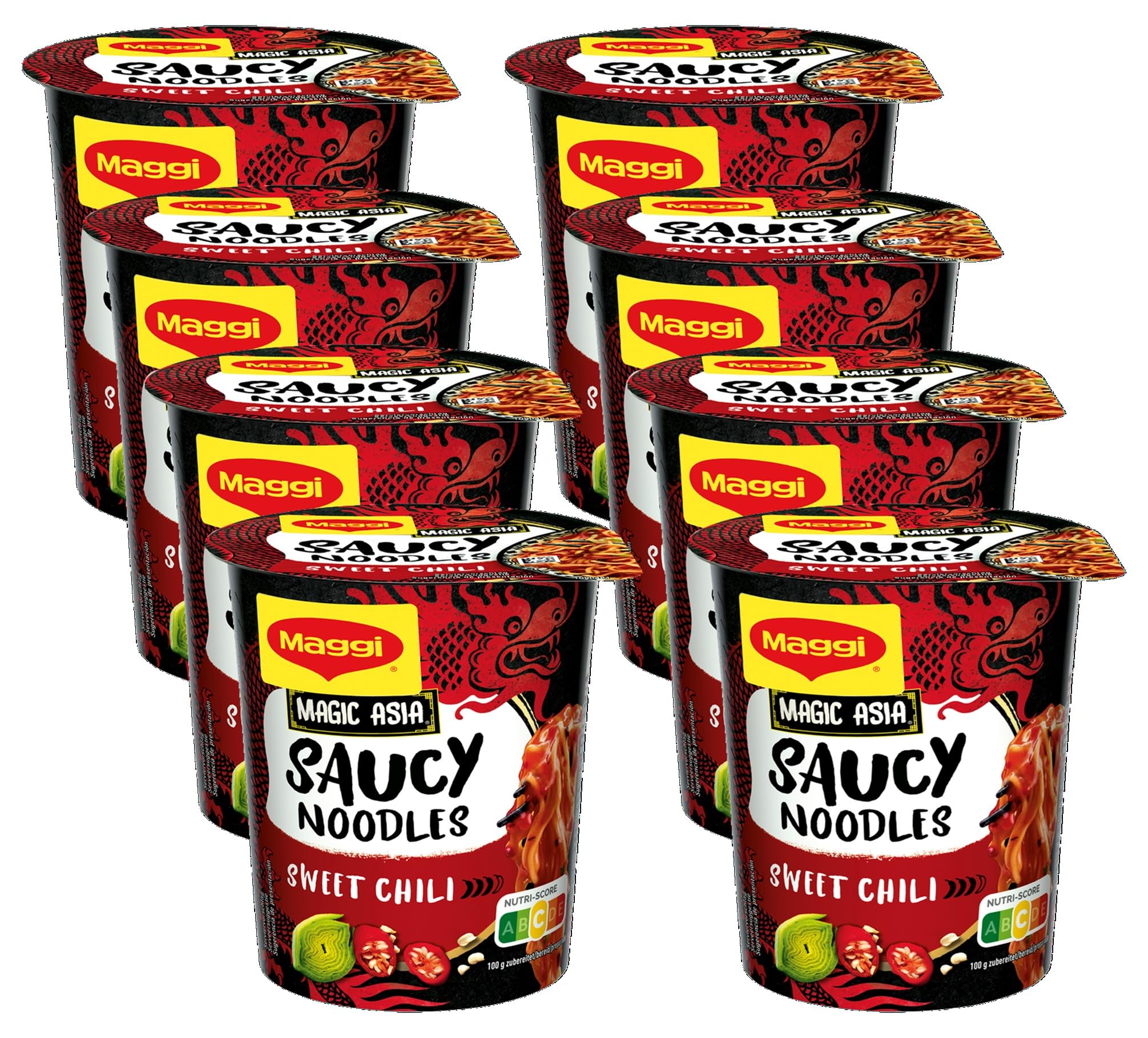 MAGGI Saucy Noodles Asia Sweet Chili Vaso - Pack de 8 x 75g