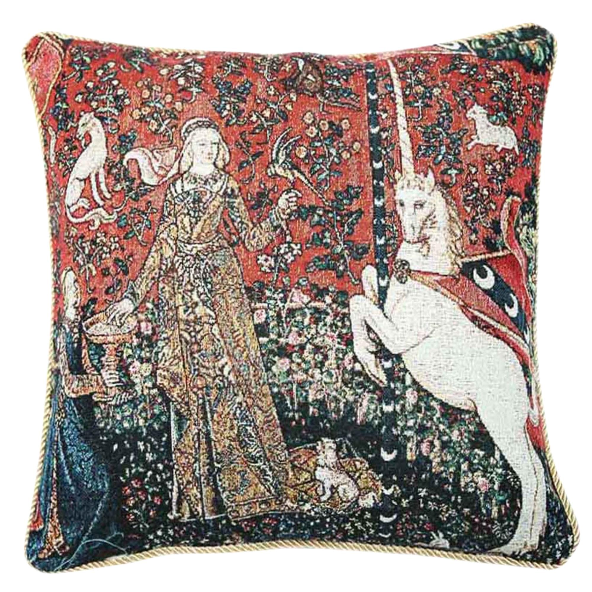 Signare Women's Sense Of Taste Tapestry Cushion Cover 18 X18 Inches 45Cm X 45Cm Decorative Sofa Cushions With Lady And Unicorn