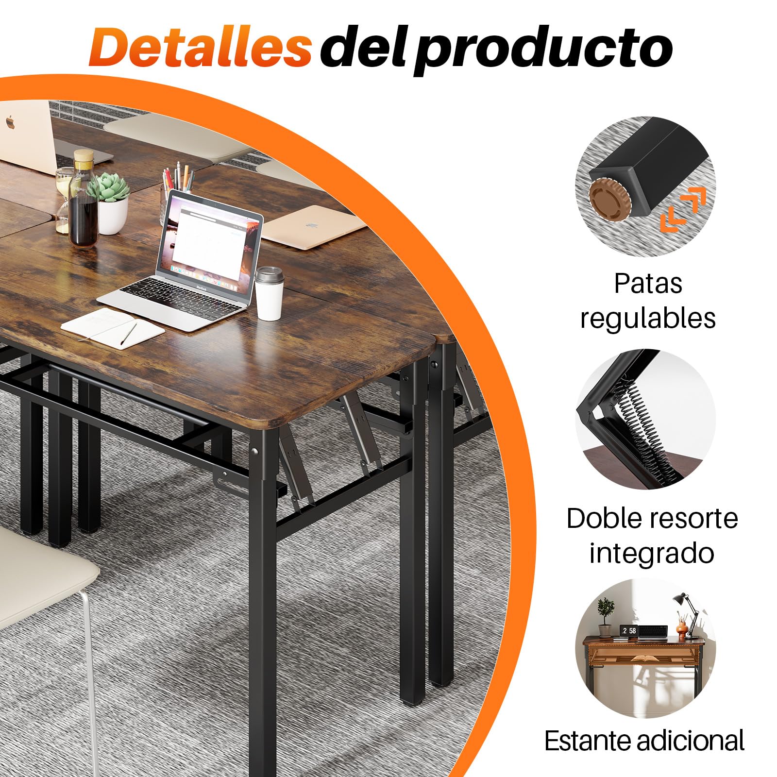 Escritorio plegable de 100 x 50 x 75 cm, escritorio con espacio de almacenamiento, mesa plegable de madera, mesa de ordenador, mesa de comedor, mesa de conferencias para estudio, dormitorio, salón