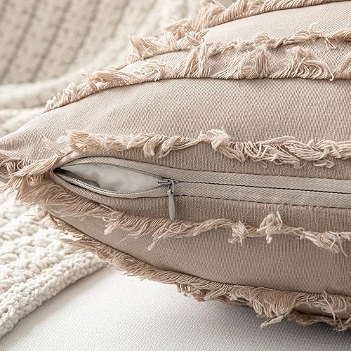 Miniatura 6 de MIULEE Juego de 2 fundas de cojín decorativas de lino y estilo bohemio, con patrón jacquard a rayas, para sofá, sillón, sala de estar y dormitorio,