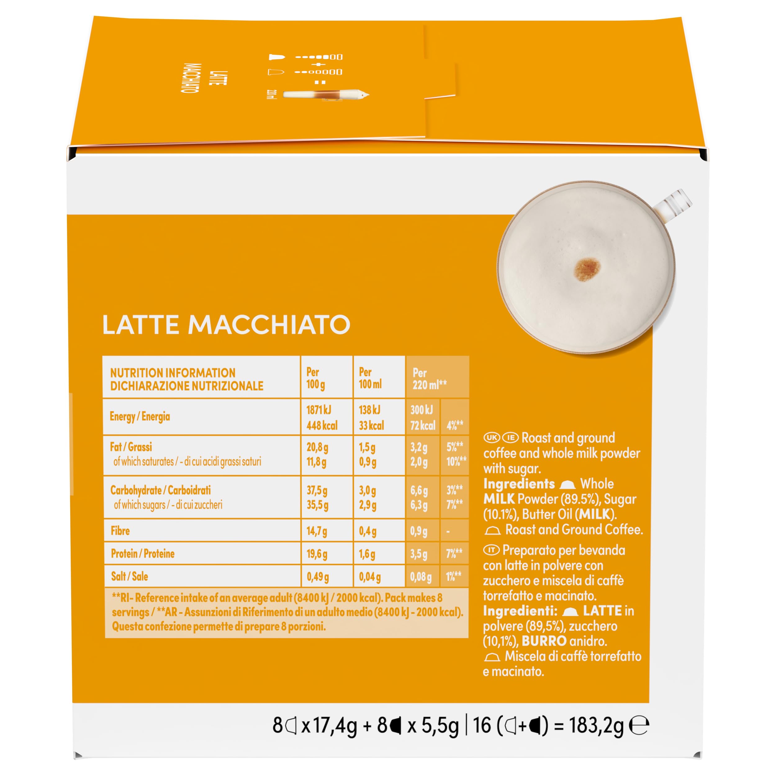 NESCAFÉ DOLCE GUSTO Latte Macchiato con Caffè, 6 Confezioni da 16 Capsule (96 Capsule Compatibili Nescafé Dolce Gusto)