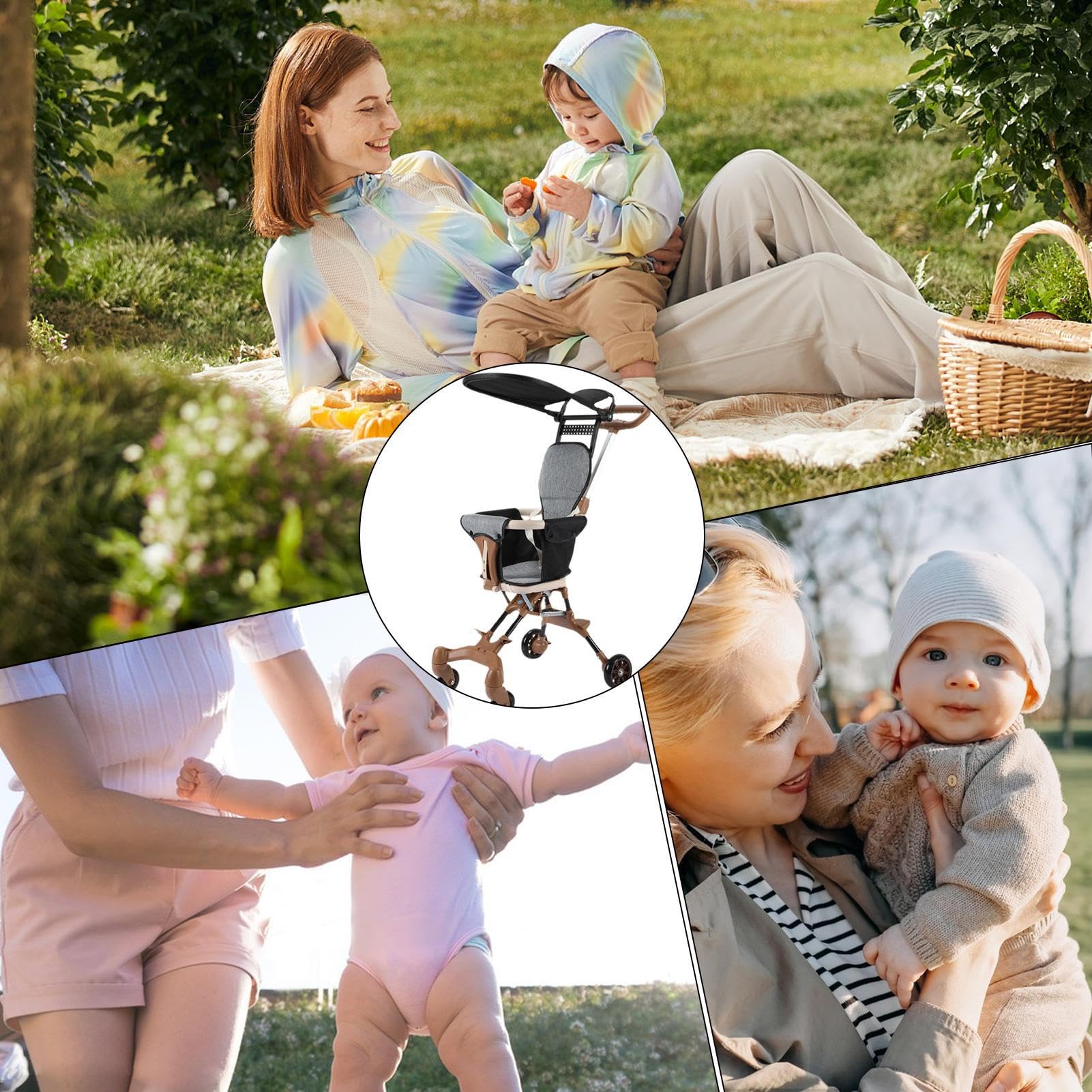Kinderwagen – Kinderwagen für Kleinkinder mit Sonnendach, leichter | faltbarer Reise-Kinderwagen, abnehmbares Dach, bidirektionaler Sitz für Kleinkinder | Kinderwagen geeignet für Flugzeuge für