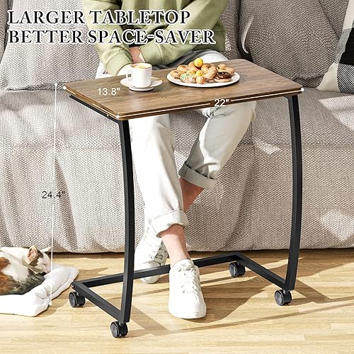 Miniatura 15 de SRIWATANA Mesa auxiliar, mesa auxiliar, mesa de sofá vintage en forma de C para sofá, laptop, aperitivo, café, nogal 1.Walnut,Negro -,Nogal oscuro