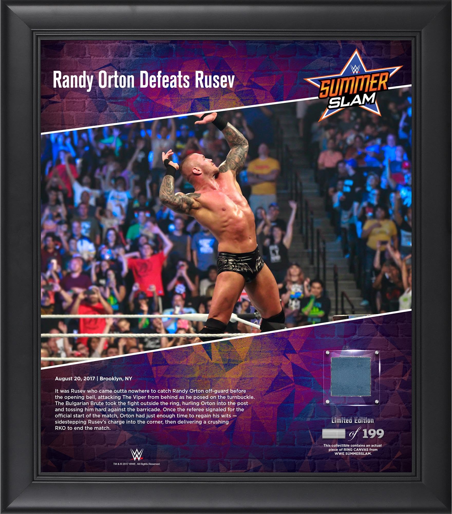 Randy Orton WWE Framed 15" x 17" 2017 SummerSlam Collage with a Piece of Match-Used Canvas - Limited Edition of 199 - Wrestling Plaques and Collages