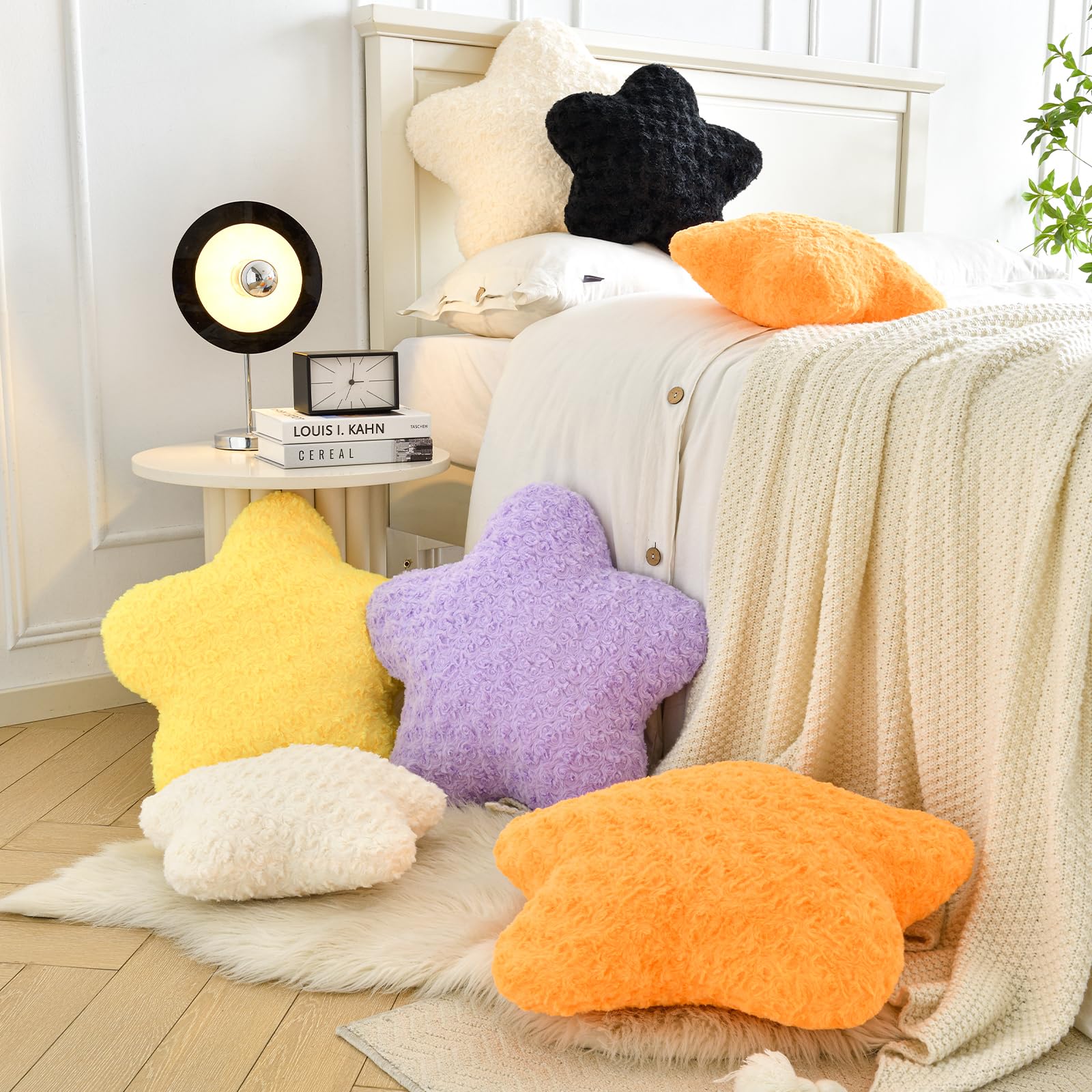 Almohada decorativa, bonitas almohadas de felpa suave para sofá, cama, oficina, almohadas de Navidad en forma de estrella con decoración del hogar para dormitorio, sala de estar (morado)