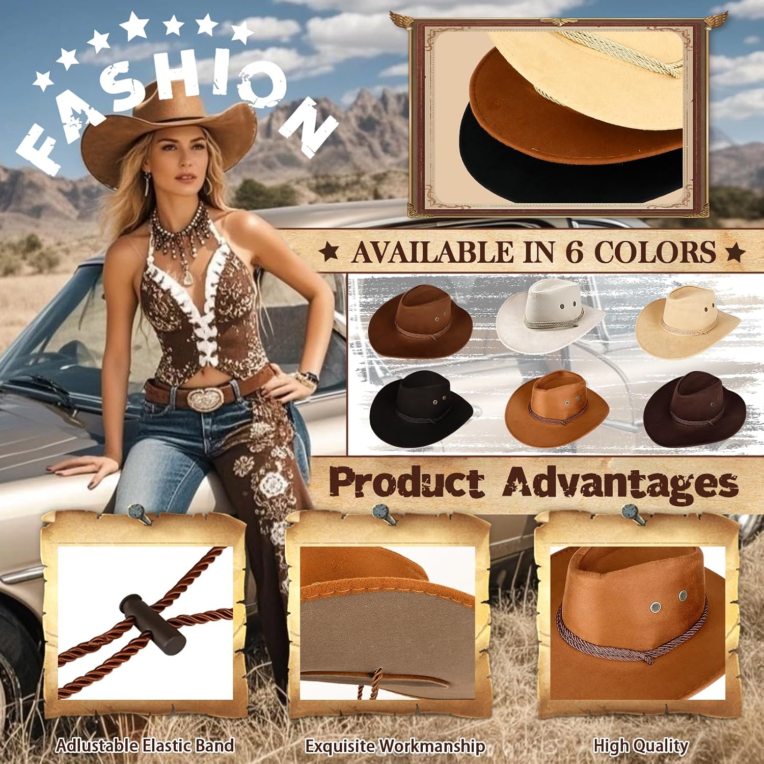 12 Set Cowboy Hat and Bandana for Women Men 12 Felt Cowgirl Cowboy Hat Bulk 12 Western Bandanas for Adult