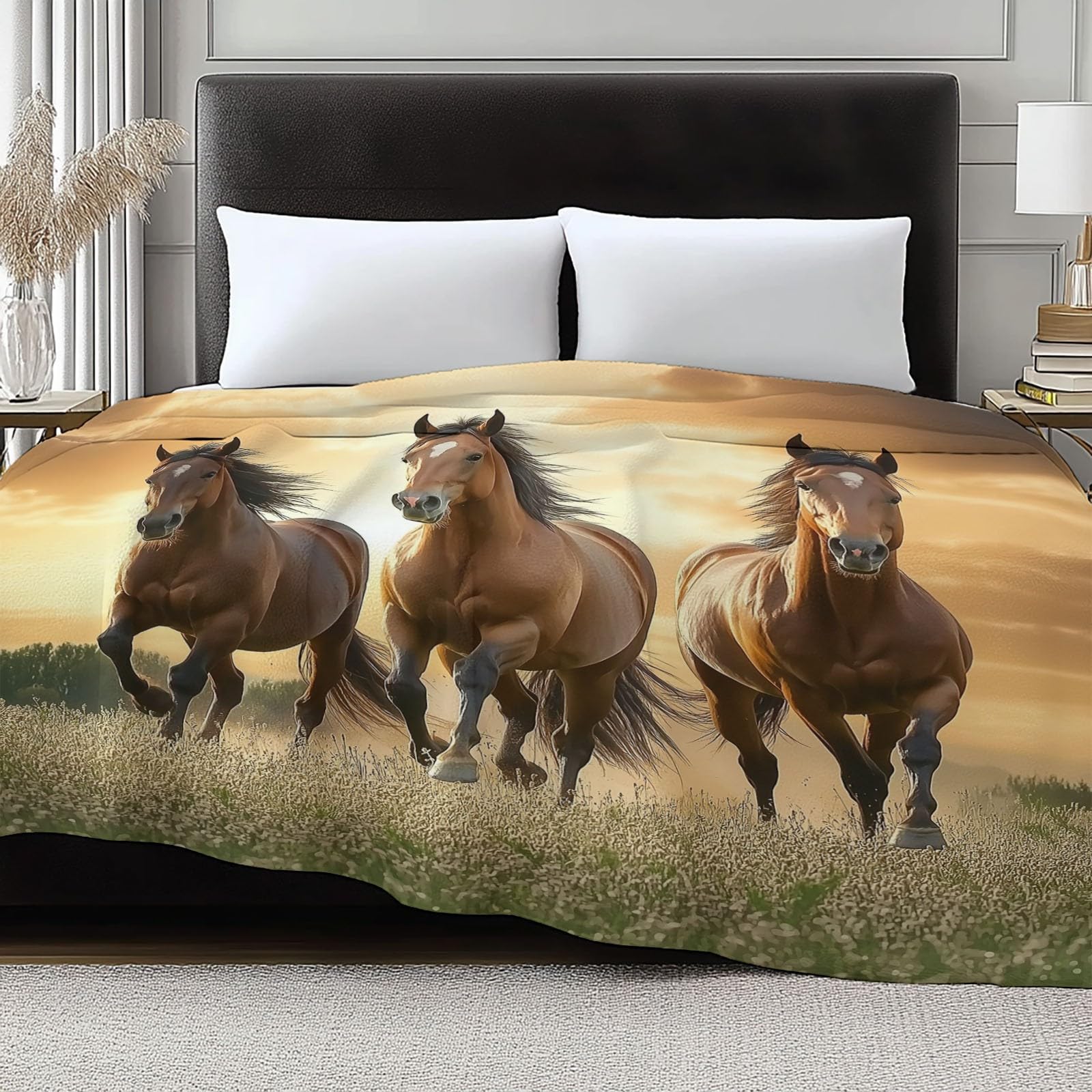 CozyRest Manta de Sofá y Cama de Felpa Súper Suave, Caballo Marrón de la Pradera Fotografía Natural 220 x 240 cm - Ideal para Hogar y Decoración