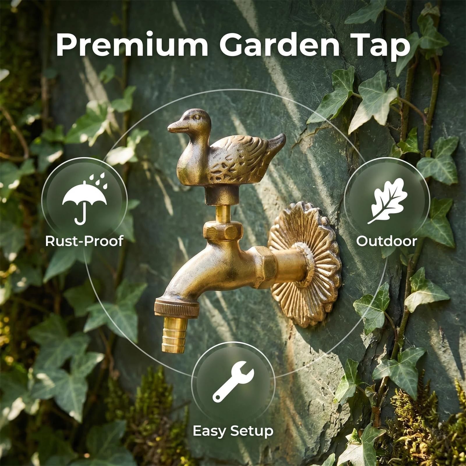 Freistehende Garten-Wassersäule (ohne Wasserhahn) oder Frostsicherer Messing-Außenwasserhahn, Edelstahl/Messing Vertikaler Gartenhydrant mit Schlauchhalter (Tap J)