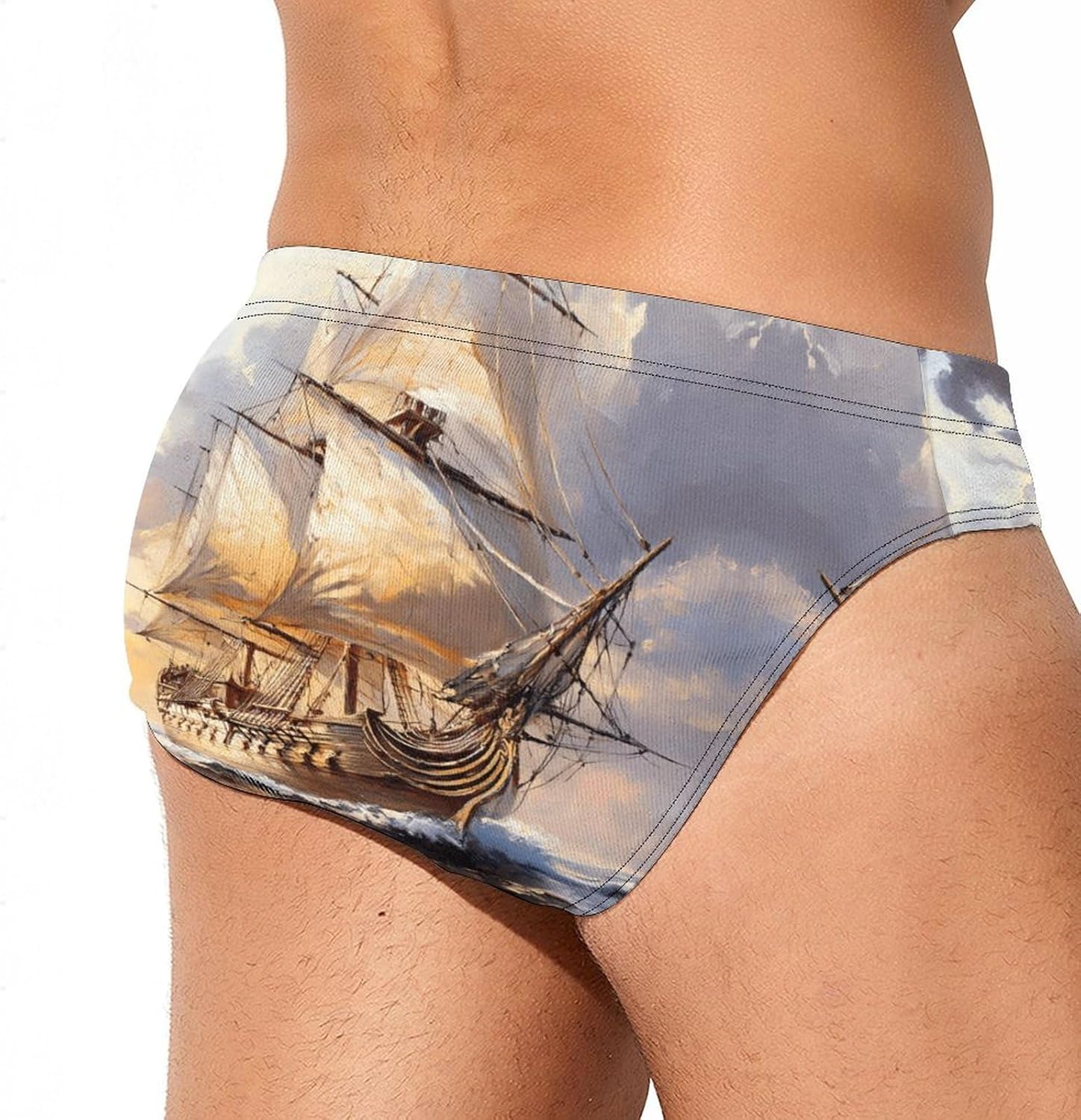 Sailing Ship with Masts Mens Swim Briefs Print Bikini Swimwear Sport Swimsuit Surf Shorts Trunks