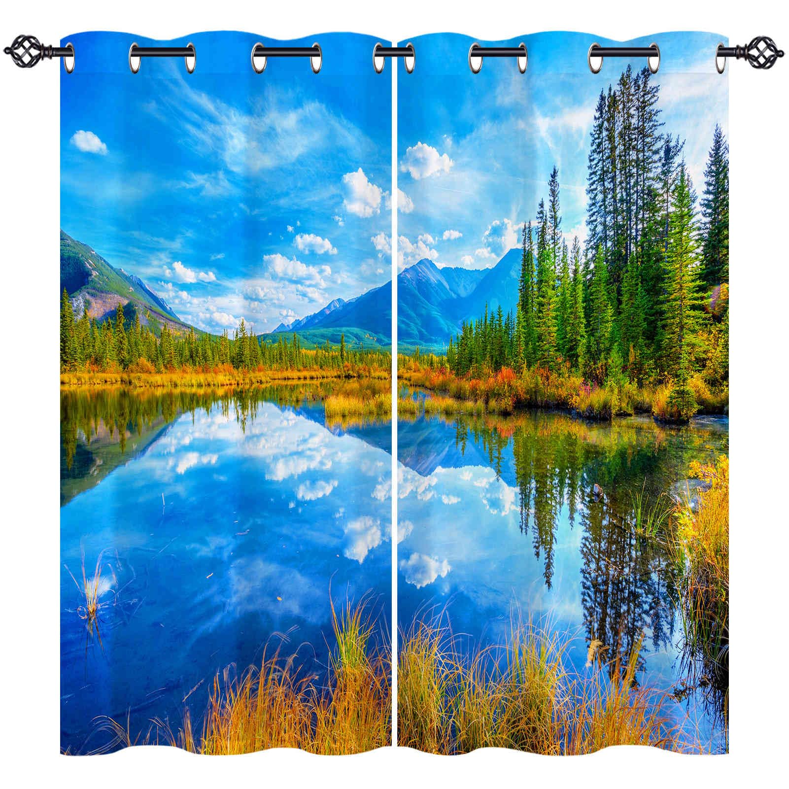 ANHOPE Lake Mountain Blackout Eyelet Curtains 2 Panels W 52" x L 63"