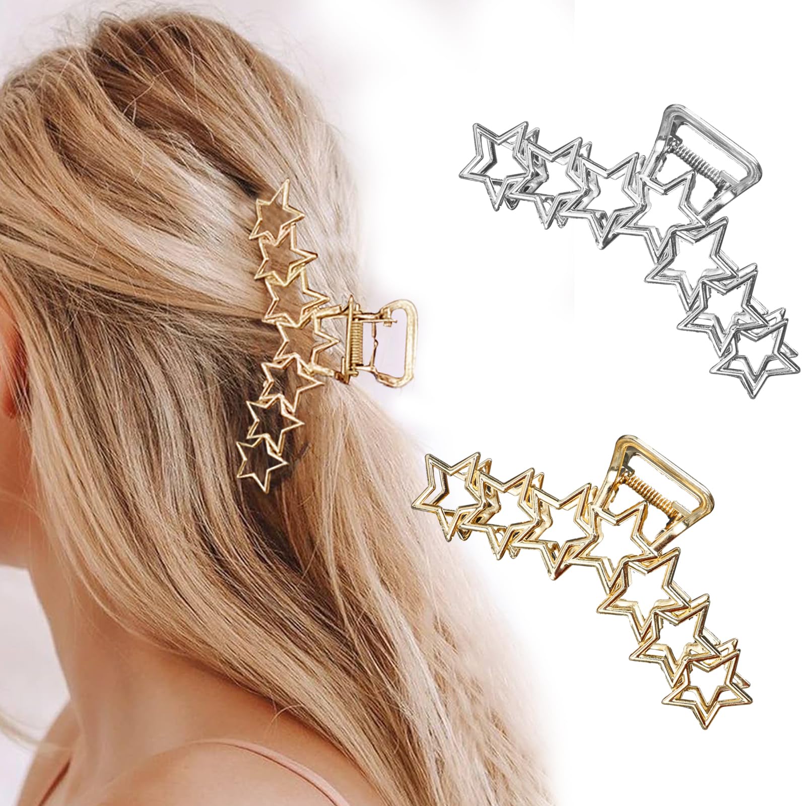 2 pinzas de metal Y2K para el pelo con forma de estrella para mujer, diseño antideslizante grande, pinzas para el cabello grueso y fino, accesorios grandes para el cabello para mujer
