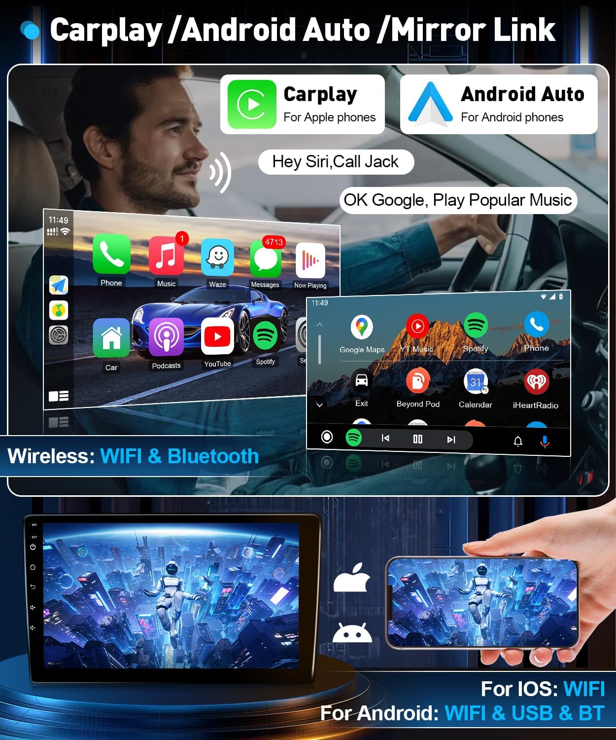 Leadfan Car Stereo for Toyota Corolla 2009 2010 2011 2012 2013 with Carplay Android Auto, 9Inch Screen for Corolla Radio with Bluetooth GPS FM SWC Backup Camera