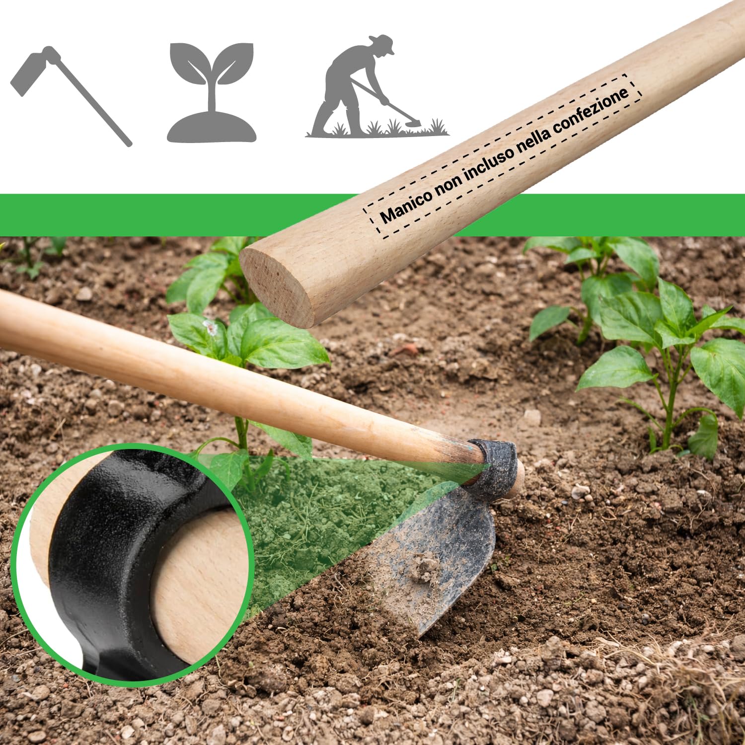 CRISALIDE Azada forjada sin mango 350 g – Azada de huerto y jardinería de acero, orificio Ø 3 cm, ancho 8 cm, ideal para desmalezar suelo y deshierbe