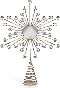 Ornativity Jewel Star Tree Topper - Gold Glitter Sparkling Metal Wire Xmas Star Topper with Sparkly Gem Finish Christmas Tree Top Holiday Decor Ornament Decoration 12"