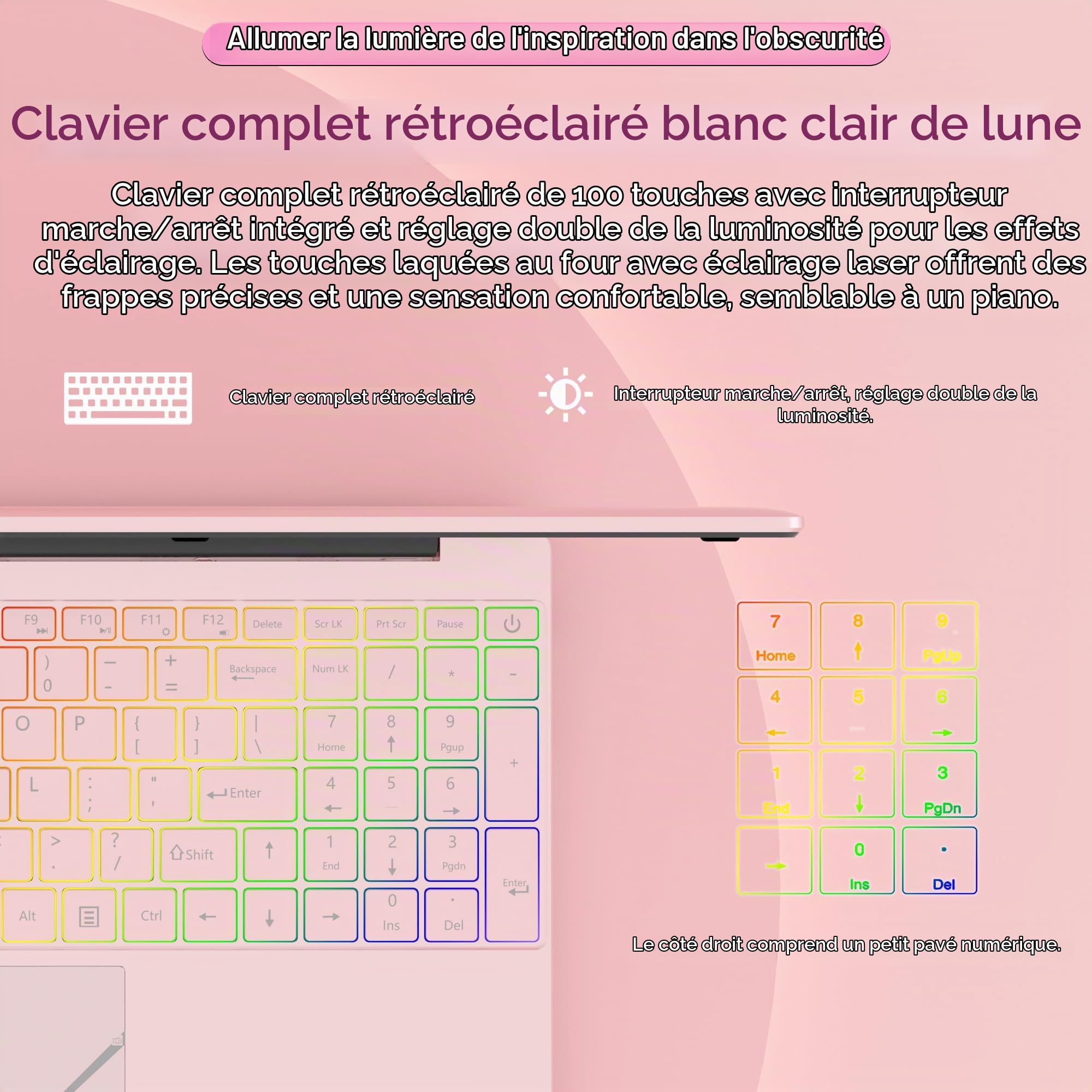 PINSTONE Ordinateur Portable 15,6 Pouces Rose, 16 Go DDR4 RAM, 512 Go SSD