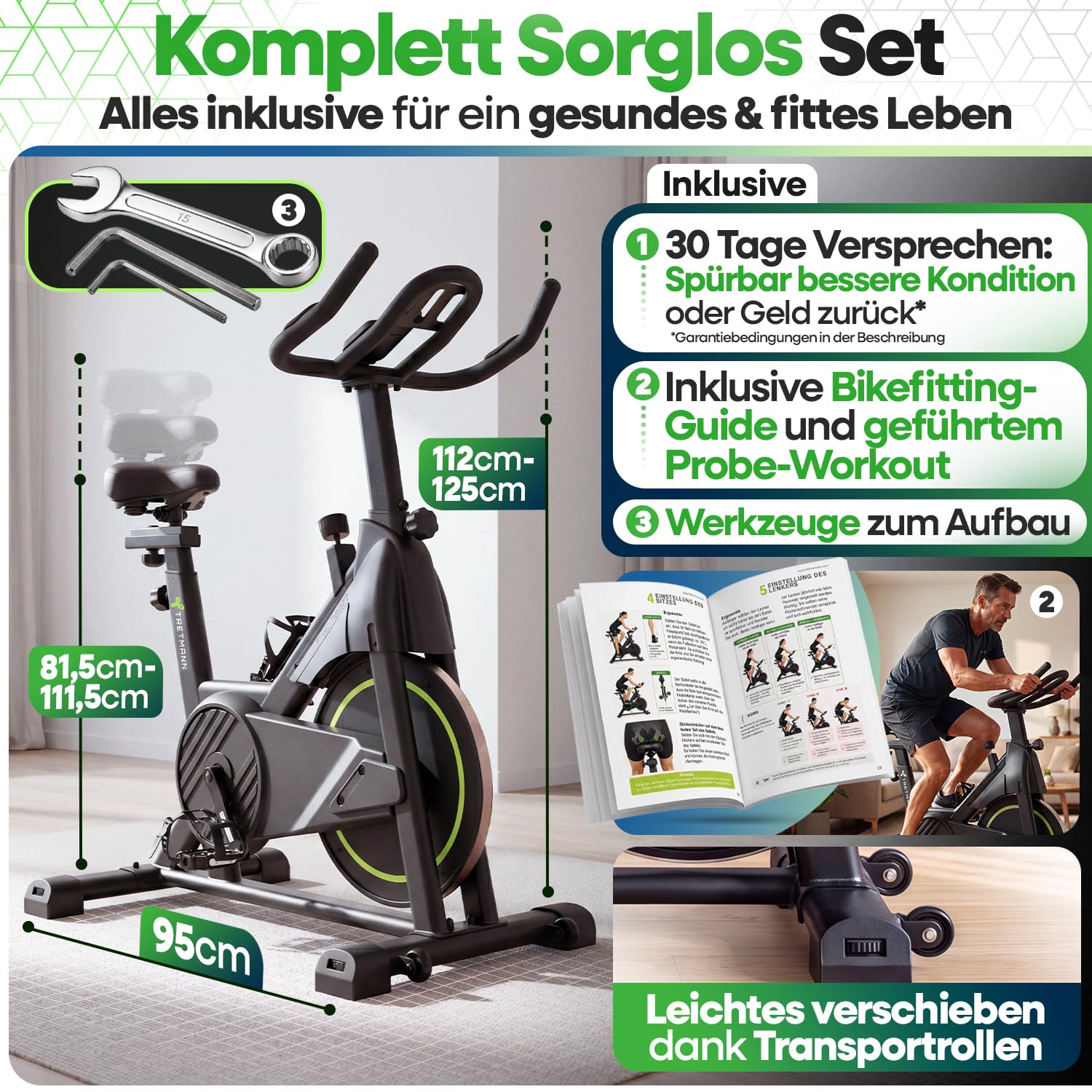 NEU Tretmann Heimtrainer Fahrrad 200 kg belastbar + APP - extra bequem