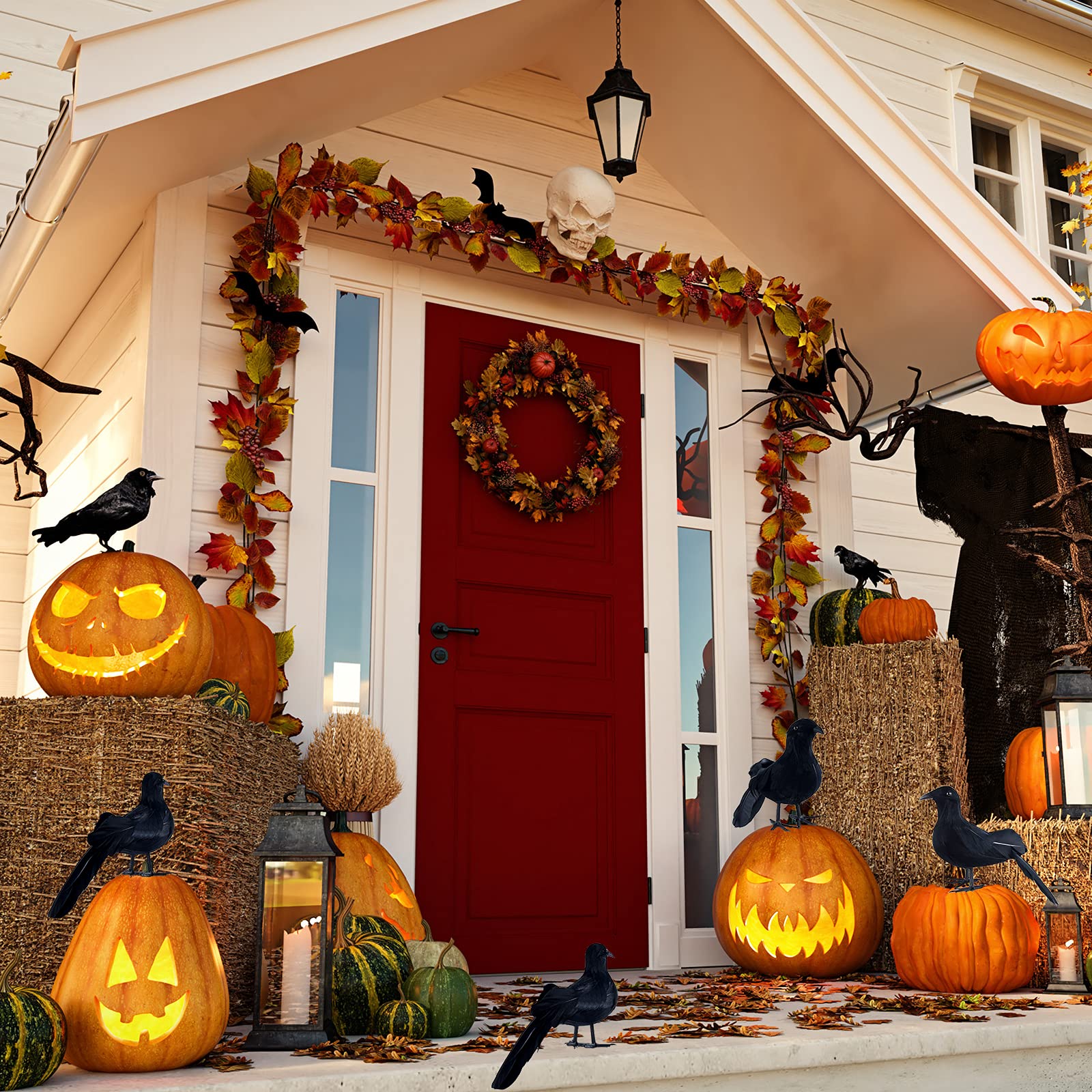 MIAHART 6 Pack Realistic Crows for Halloween Decorations Black Feathered Crow Prop Black Raven Decor for Halloween Party Decorations