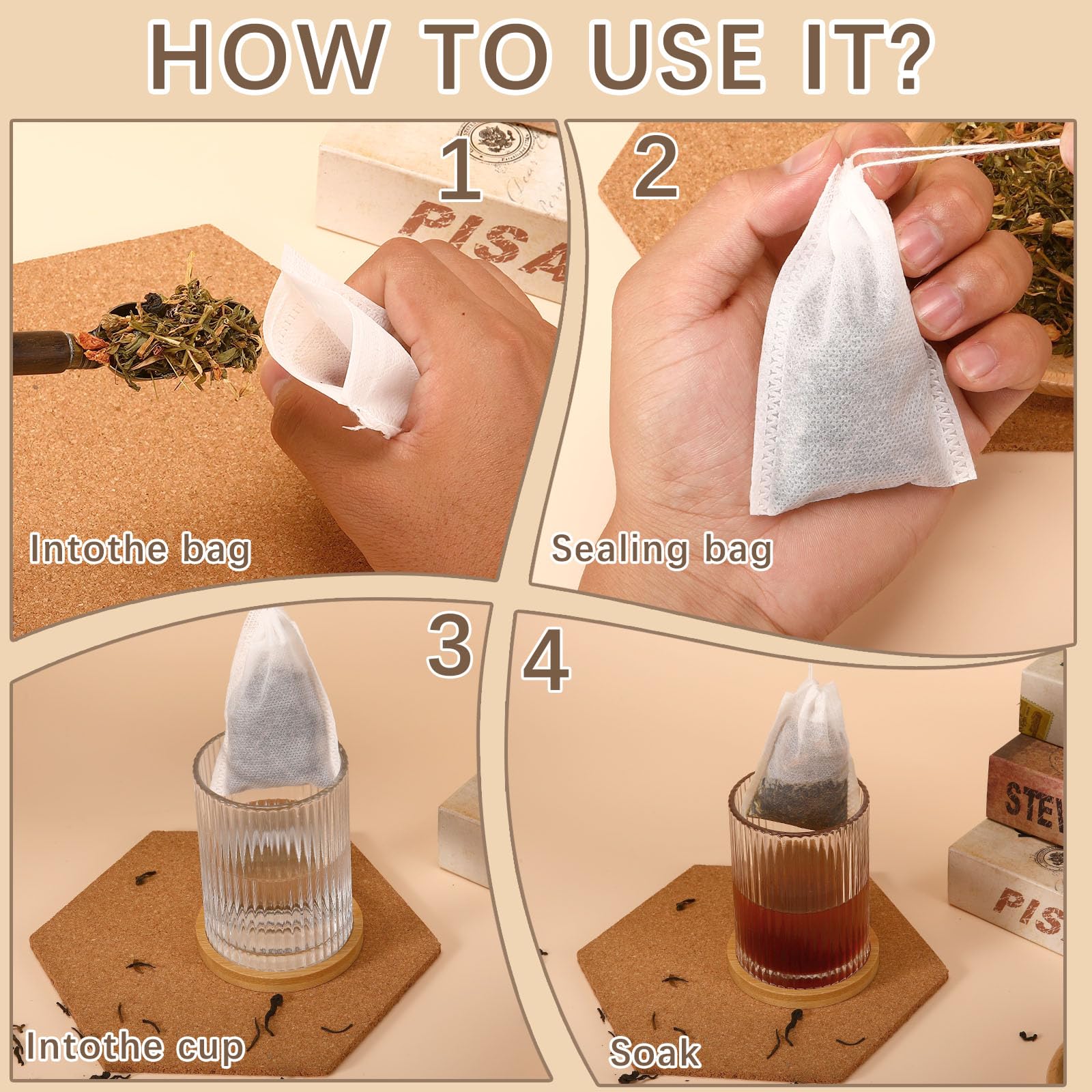 Leere Teebeutel für losen Tee, Einweg-Teefilterbeutel mit Kordelzug, befüllbares Tuch, leere Teebeutel für losen Tee, Kaffee, Kräuter, Gewürze (9 x 7 cm), 300 Stück