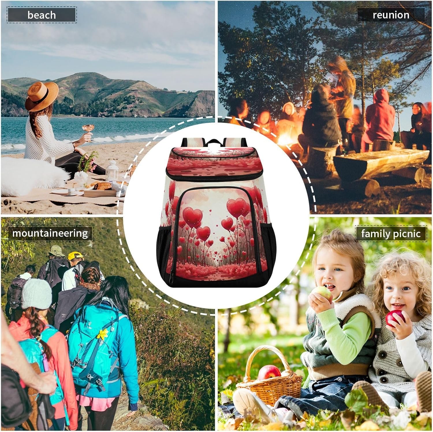 Heart Love (2) Cooler Backpack 36 Cans Leakproof Waterproof Backpack Cooler Bag Beach Accessories Travel Camping Fishing Backpack for Women Men