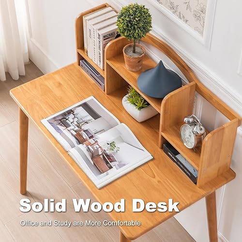 Miniatura 4 de Escritorio de madera maciza con cajones, escritorio de computadora de madera para oficina en casa, escritorio de estudio de juegos para espacios