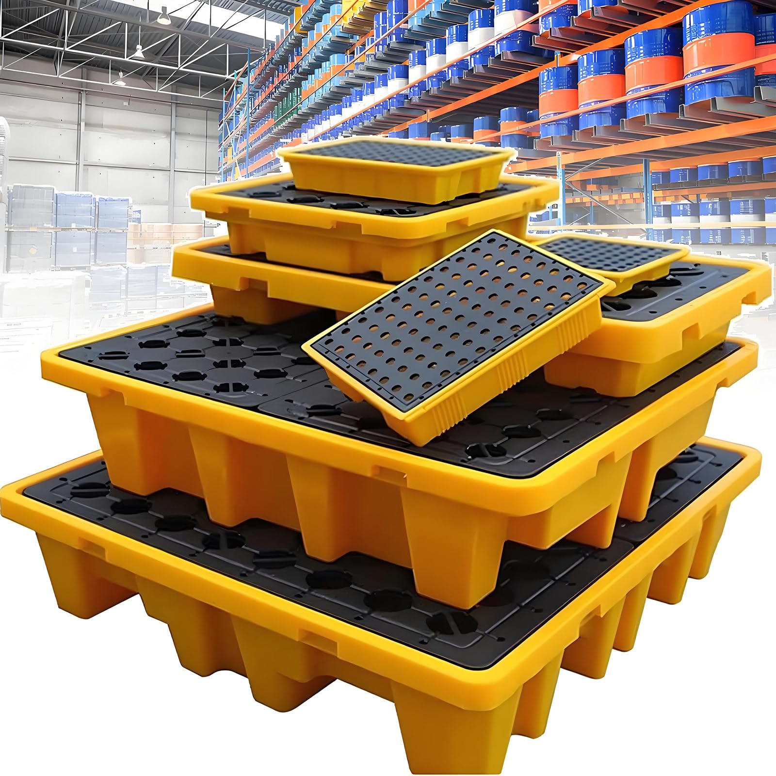 JKJZSALJ Stackable Spill Containment Platform - Modular Spill Tray With Drain Outlet, Durable 130X68X30Cm For Efficient Liquid Control, Environmental Safety & Spill Prevention,33.5 * 33.5 * 5.5cm