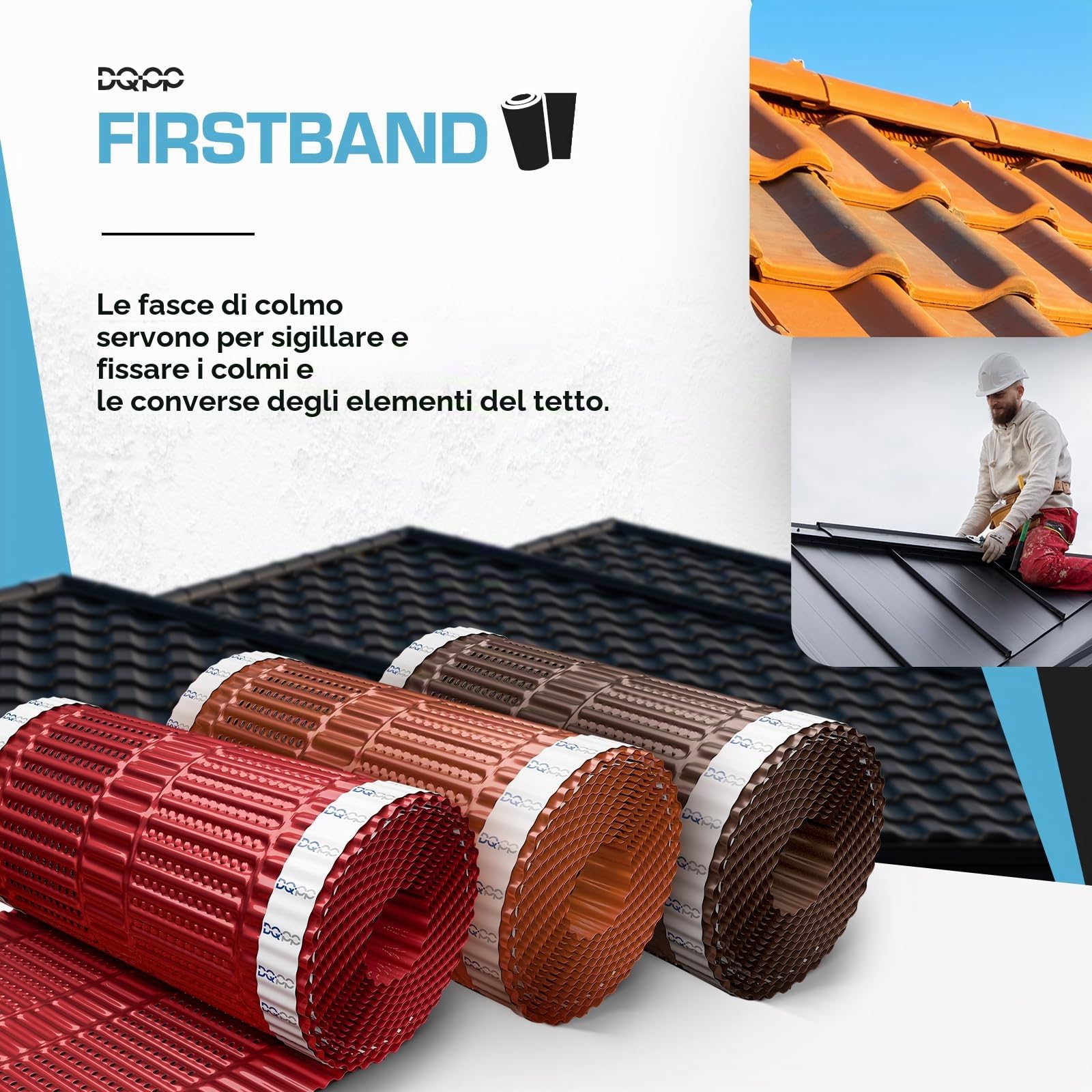 5m x 300mm Rosso marrone SOTTOCOLMO VENTILATO realizzato in alluminio pieghettato, rivestito con vernice poliestere strisce adesive butiliche impermeabilità sigillatura RAL 3011 [500cm x 30cm]