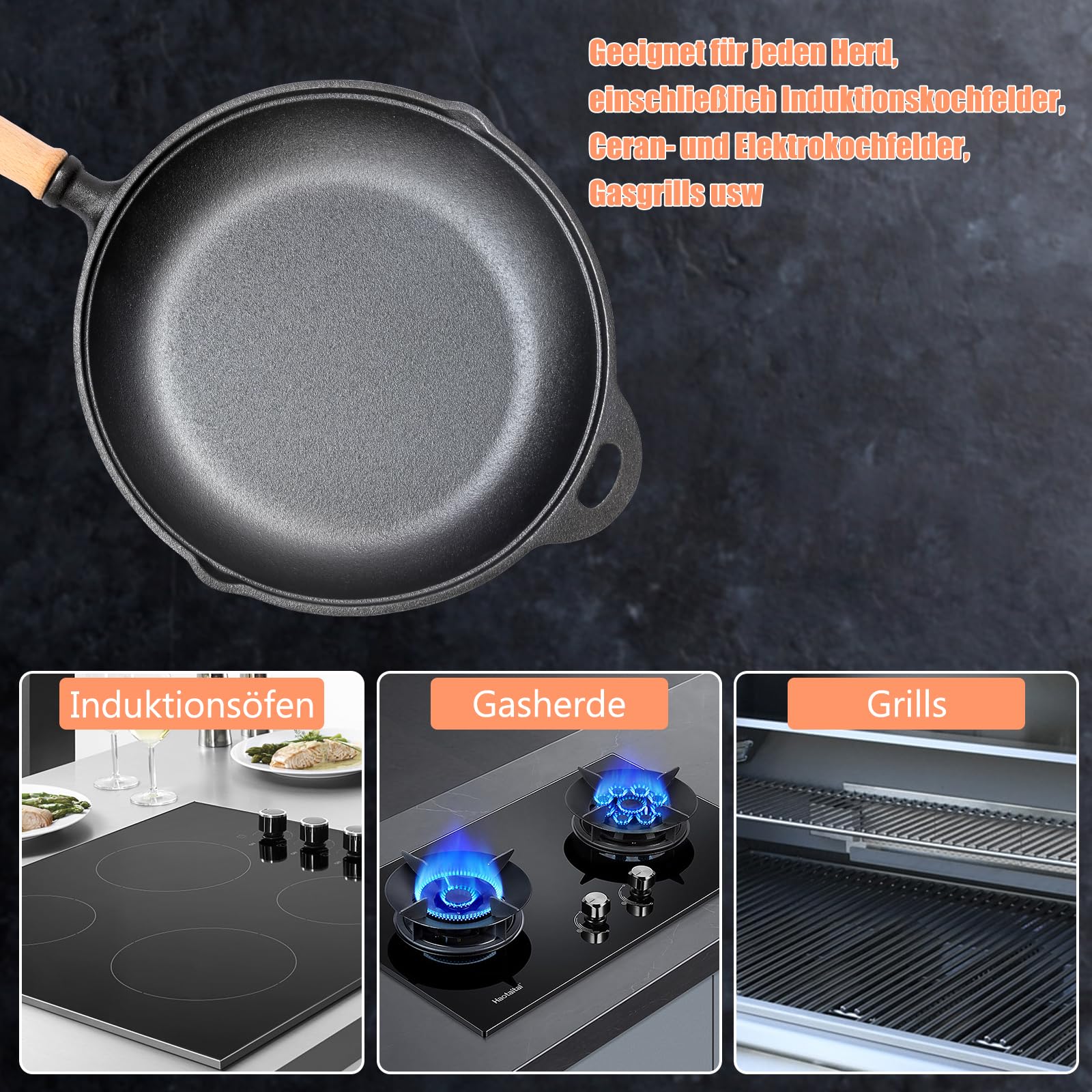 Padella Ghisa Per BBQ - Doppio Manico, Ideale Per Grigliare - Foto 5