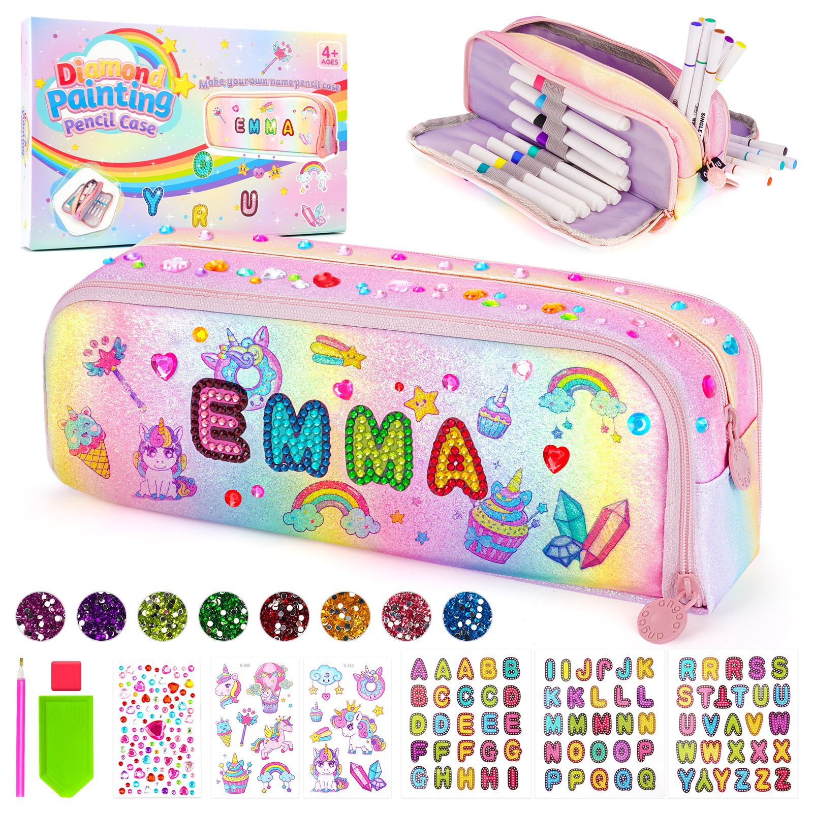 Estuche de regalo para niñas de 5 a 12 años, estuche para lápices, estuche para lápices, pintura de diamantes, estuche estético, estuche para adolescentes, estuche escolar, comienzo del colegio,